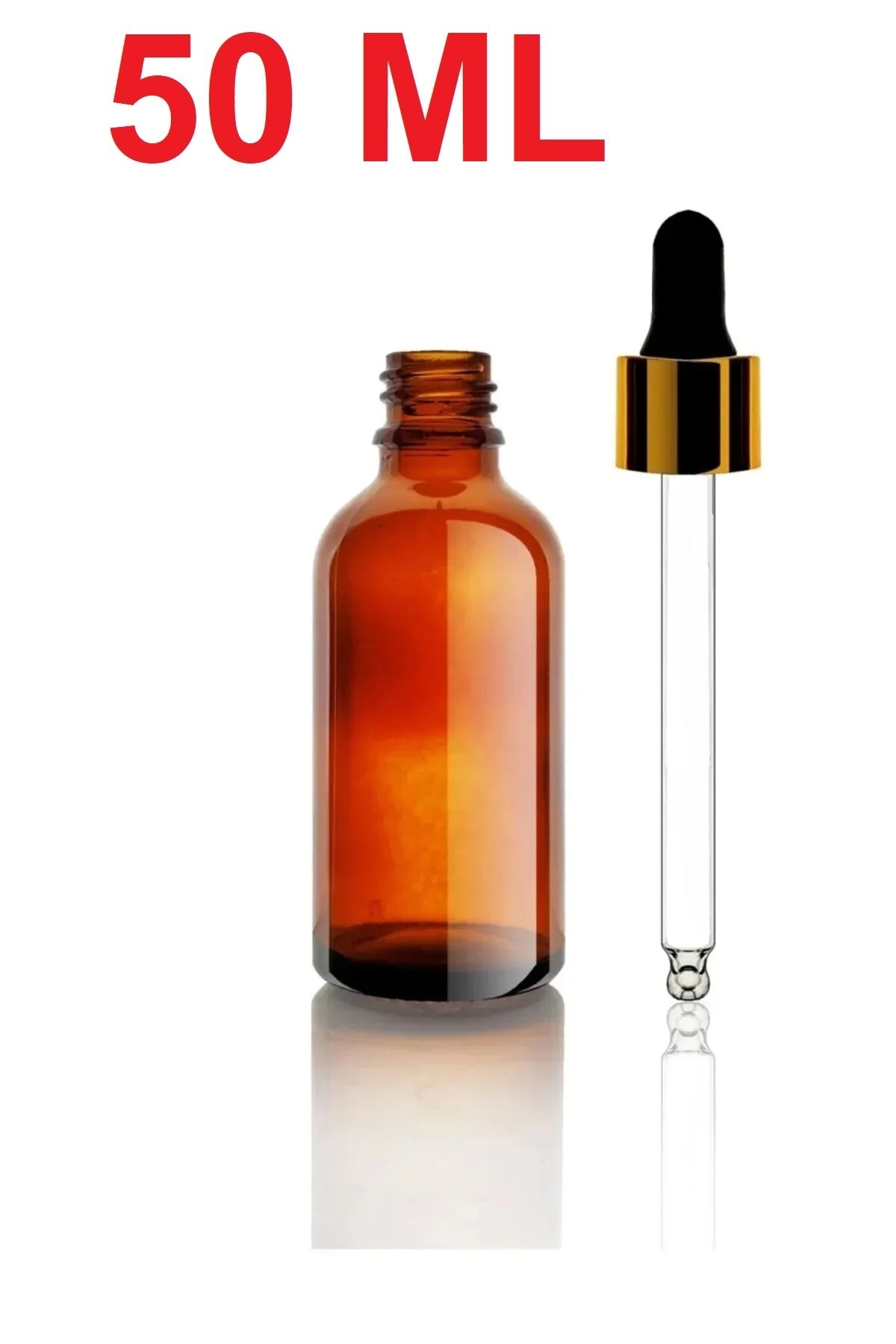 Juniberry 5 Adet 50ml Amber Cam Gold Metal Kapaklı Cam Damlalıklı Boş Çok Amaçlı Esans Yağ Şişesi 5x50ml