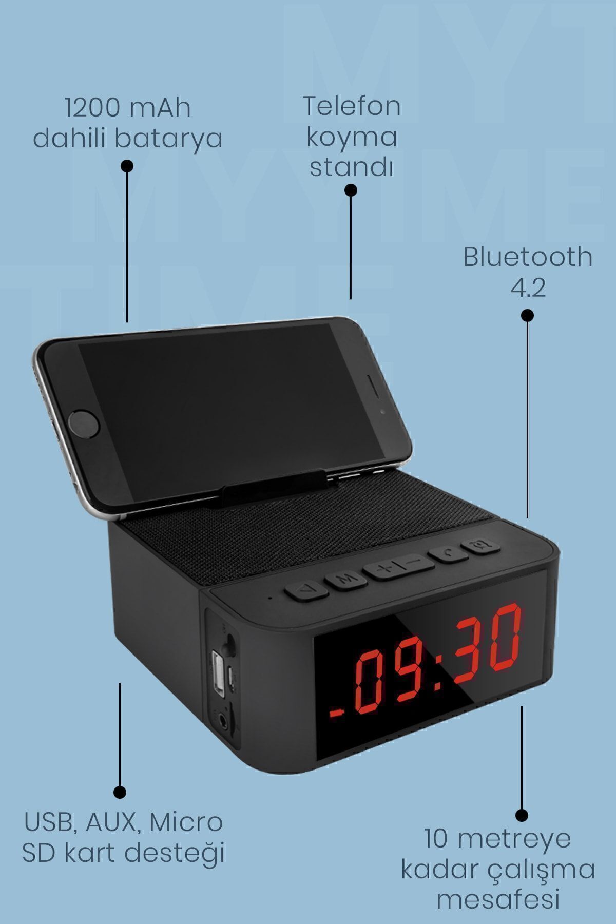 Mytime 530 Bluetooth Zoom Konferans Hoparlörü Geniş Ekranlı Alarm Saat 2