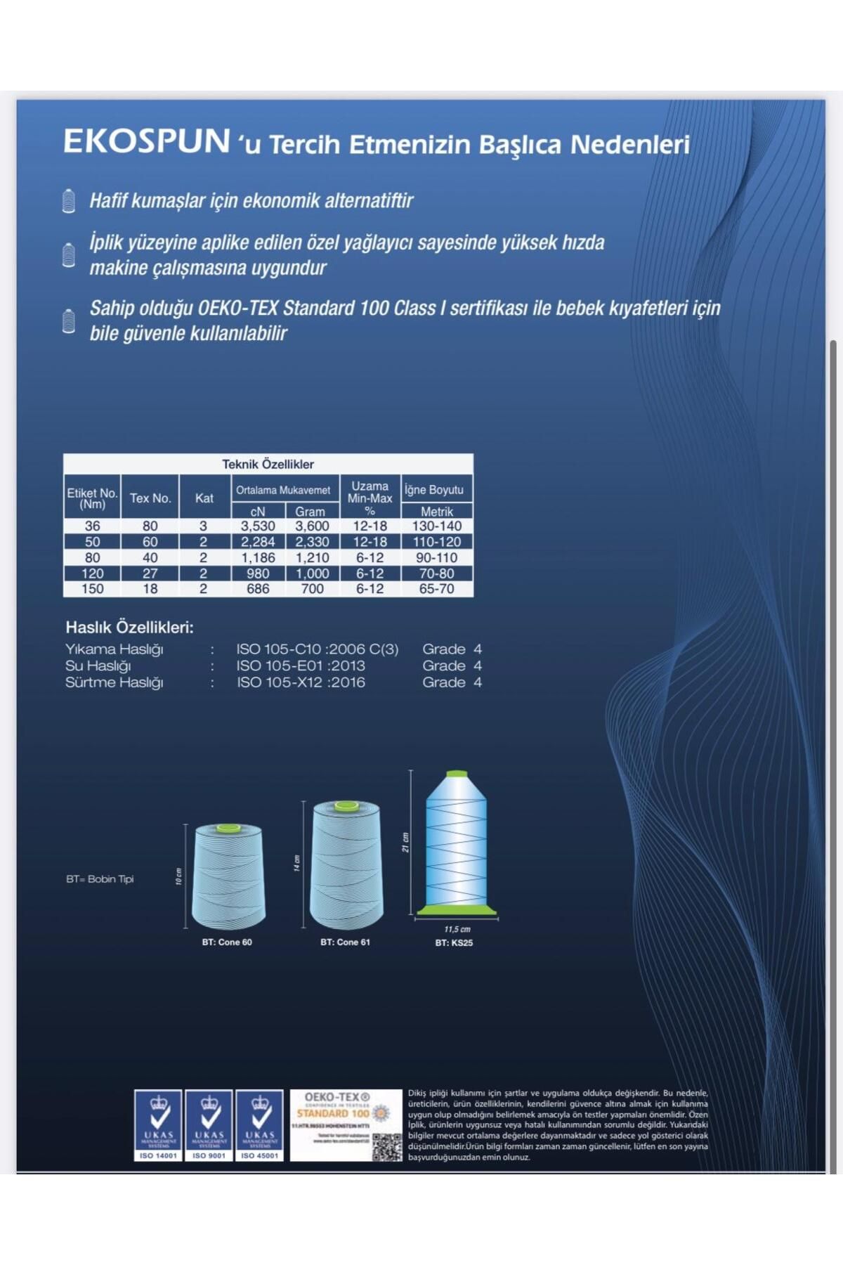 AYHANMAK-Set of 5 Sewing Thread 120 No 5000m Polyester Ekospun, High Strength, Ultra Quality 4