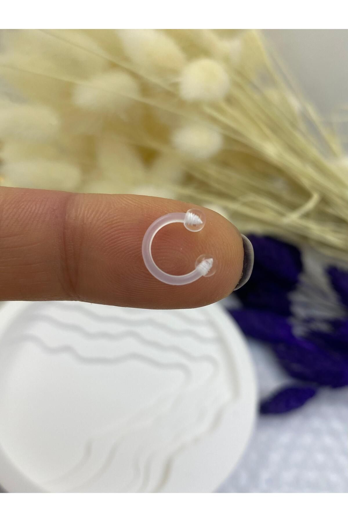 antialerjik bioplast silikon şeffaf flexible yarım halka tragus helix lobe uyumlu piercing