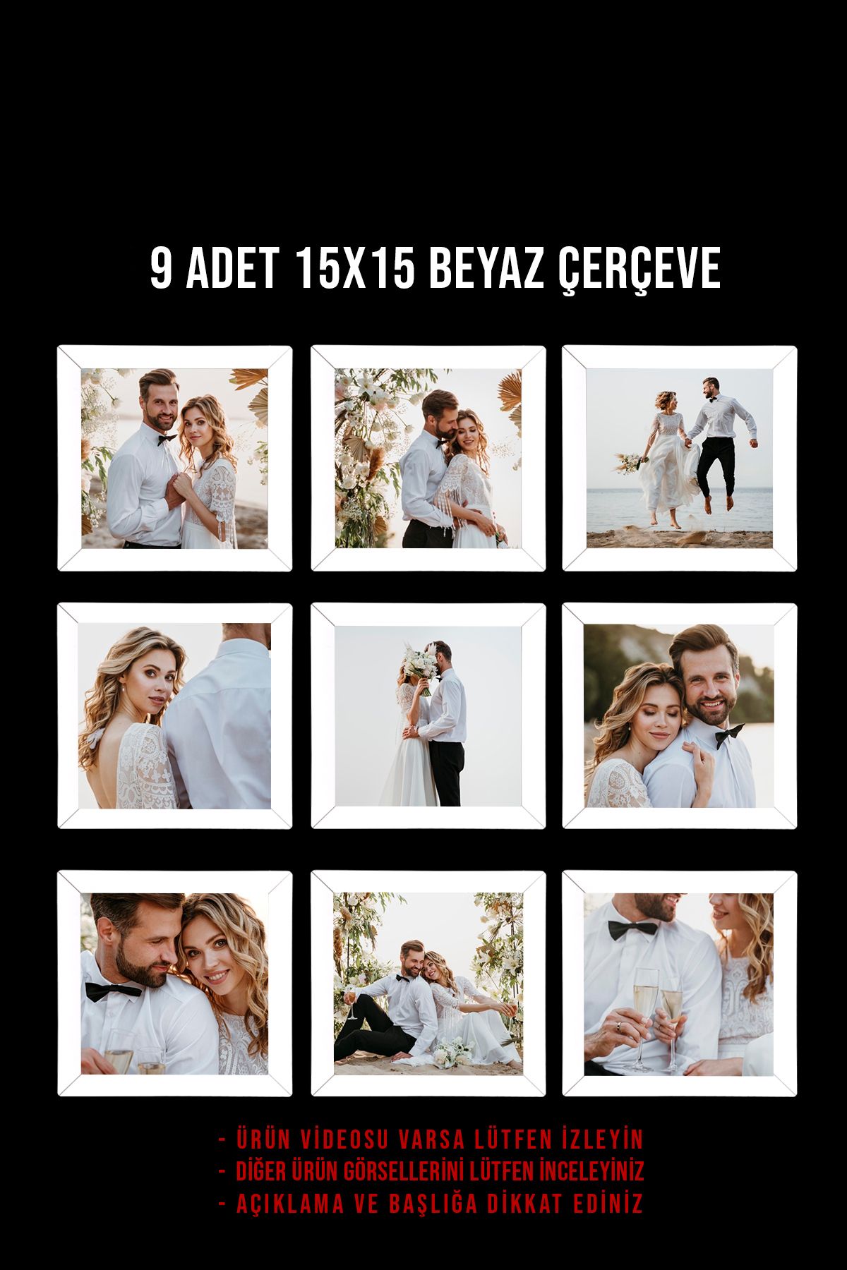 yeditepe hayat-9 Pcs 15X15 White Frame Mdf Can Be Paste-And-Use - White Square Frame 5