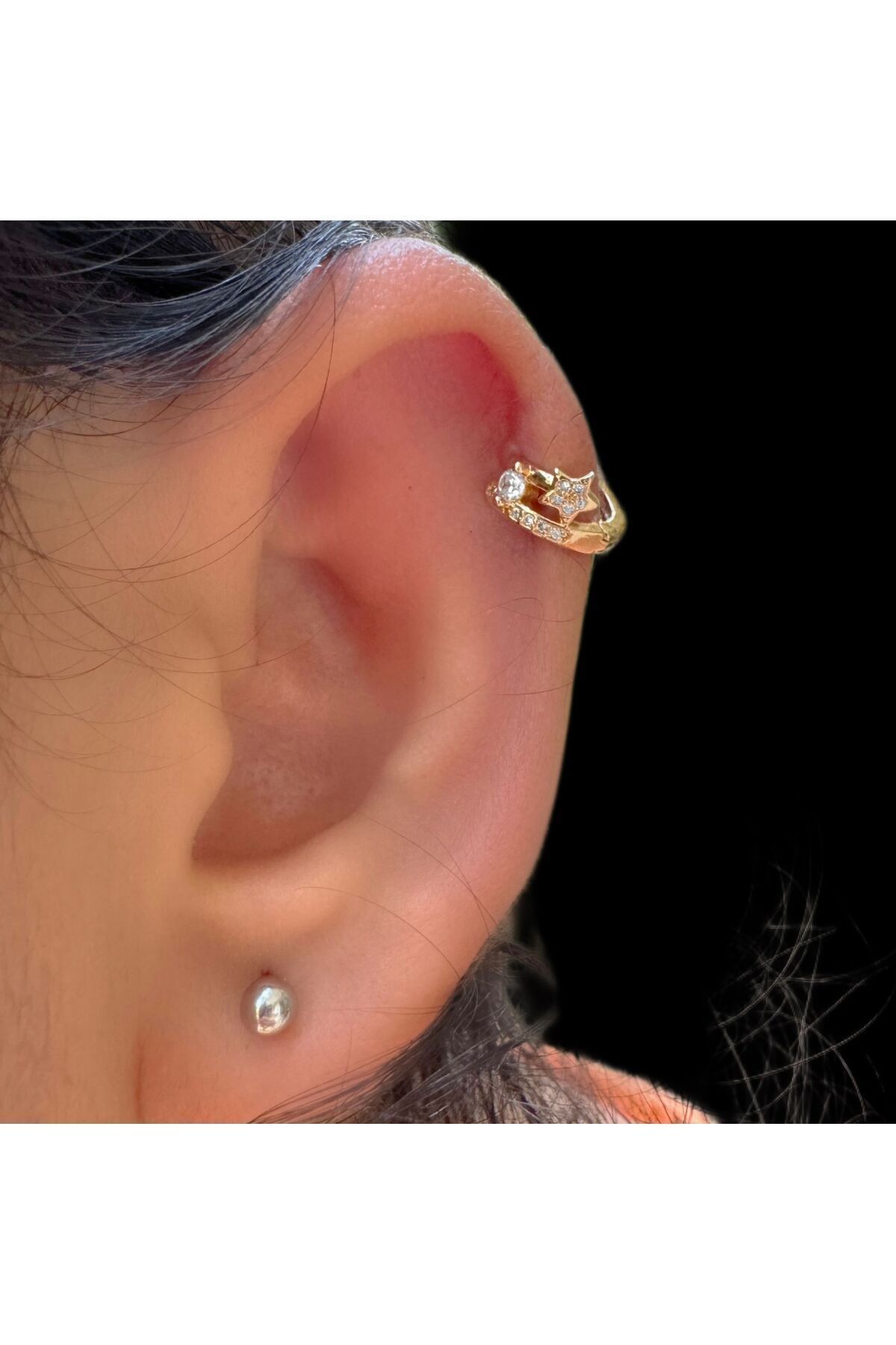 zirkon taşlı yıldız detay kıkırdak tragus lobe rook uyumlu 1 adet halka piercing