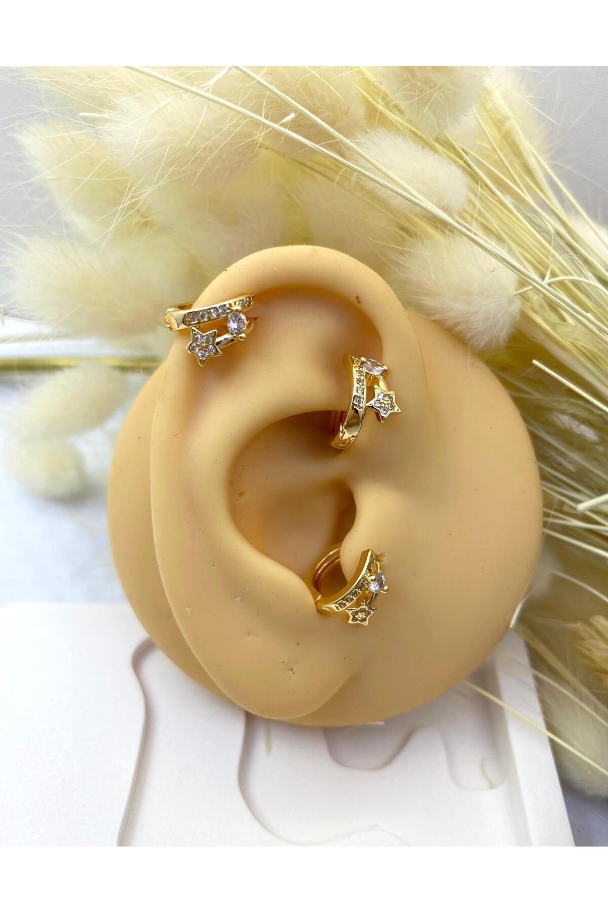 zirkon taşlı yıldız detay kıkırdak tragus lobe rook uyumlu 1 adet halka piercing
