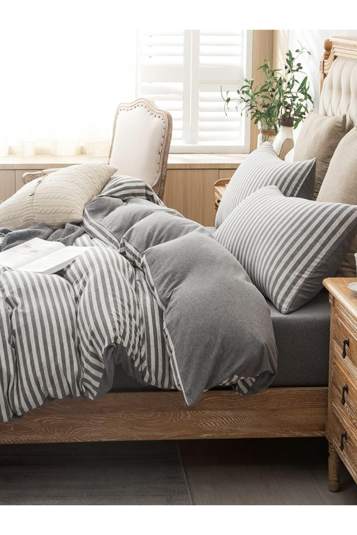 CAQQA Gray Collection Çift Kişilik Pamuk Lastikli Çarşaflı Nevresim Takımı fotoğrafı 3 (önizleme)