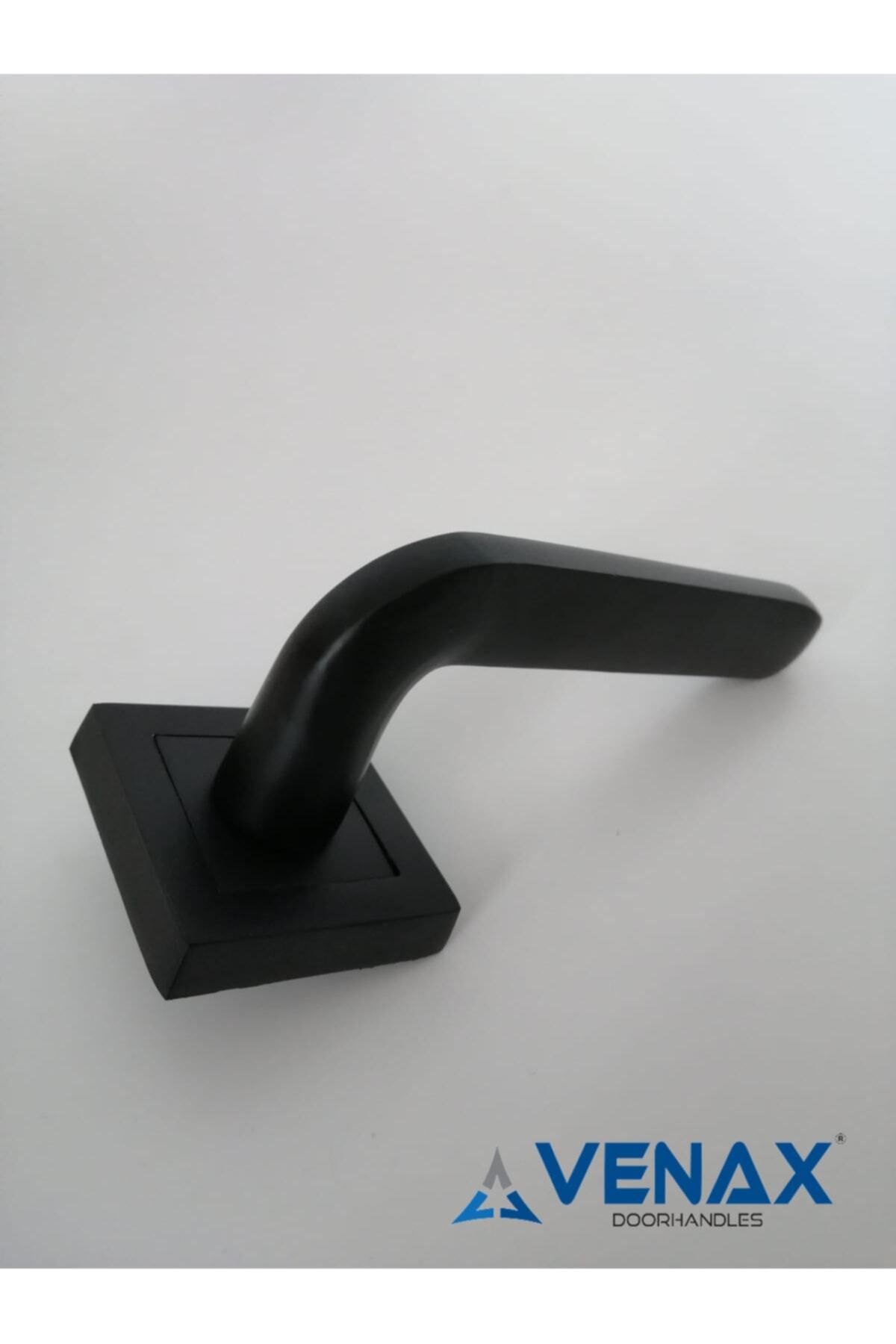 Venax-Matte Black Helsinki Room Door Handle with Stainless Square Rosette / 1 Set (2 Pieces - Front and Back) 3