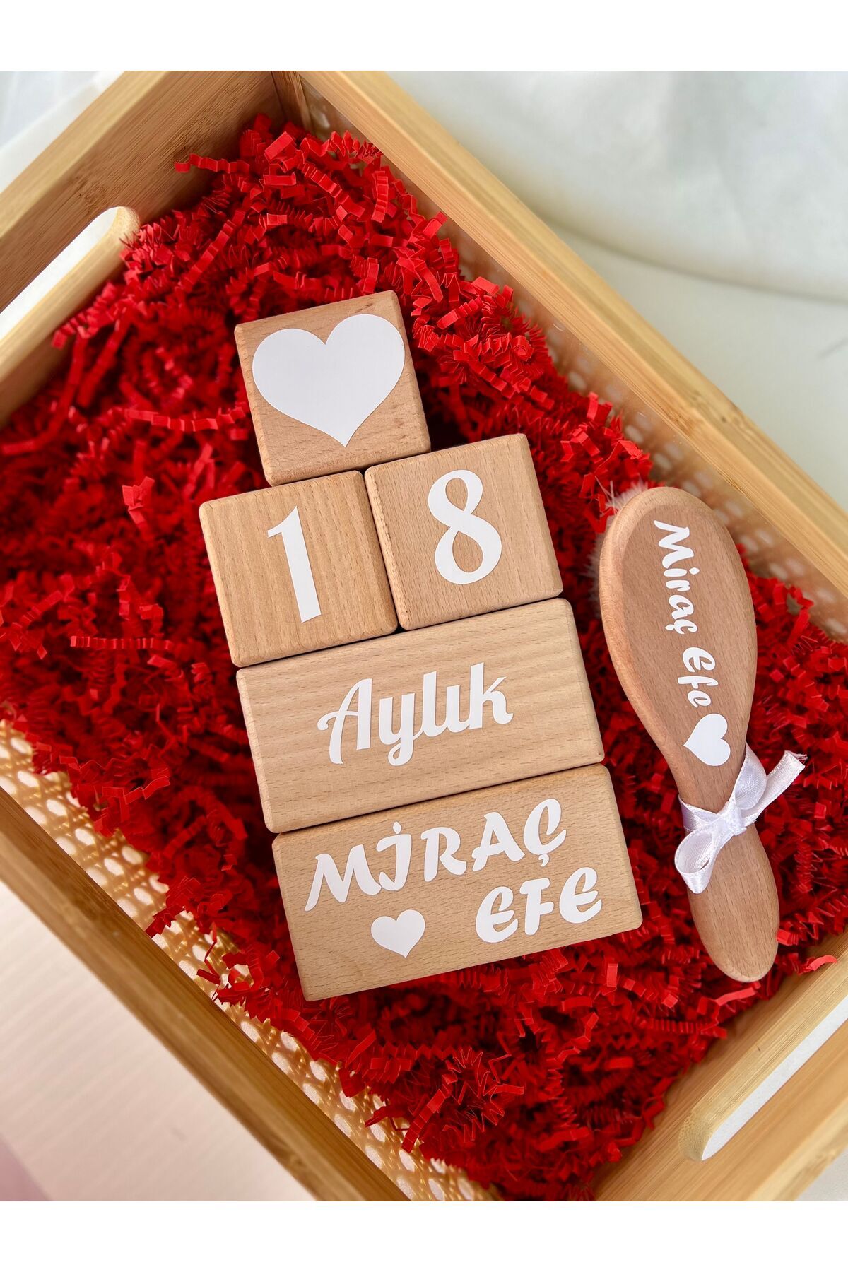 Isimli Anne Ve Bebek Anı Küpü Doğal Keçi Kılı Fırça Seti Türkçe Beyaz