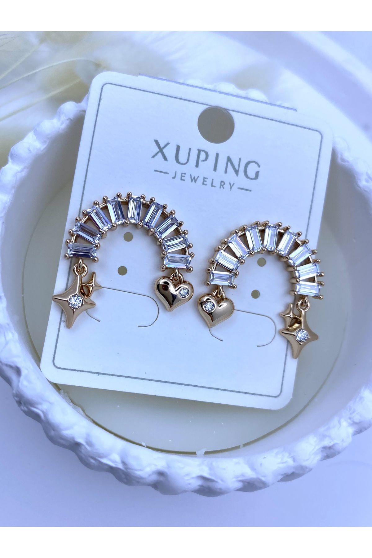 vip seri kararmaz xuping zirkon baget taşlı küpe
