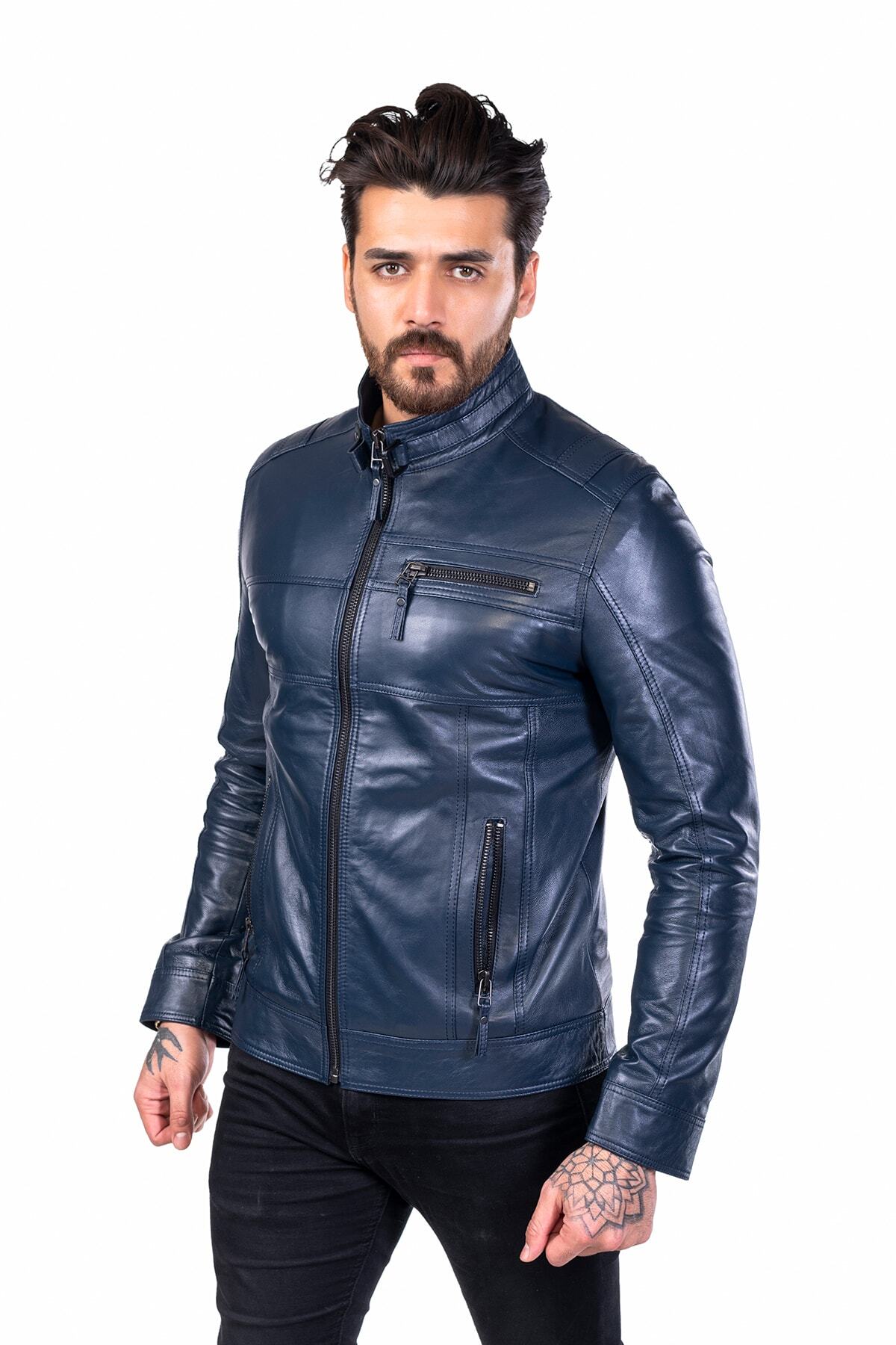 ژاکت مردانه آبی سرمه ای BATU DERİ | TYC00089901625 اورجینال - تصویر 2