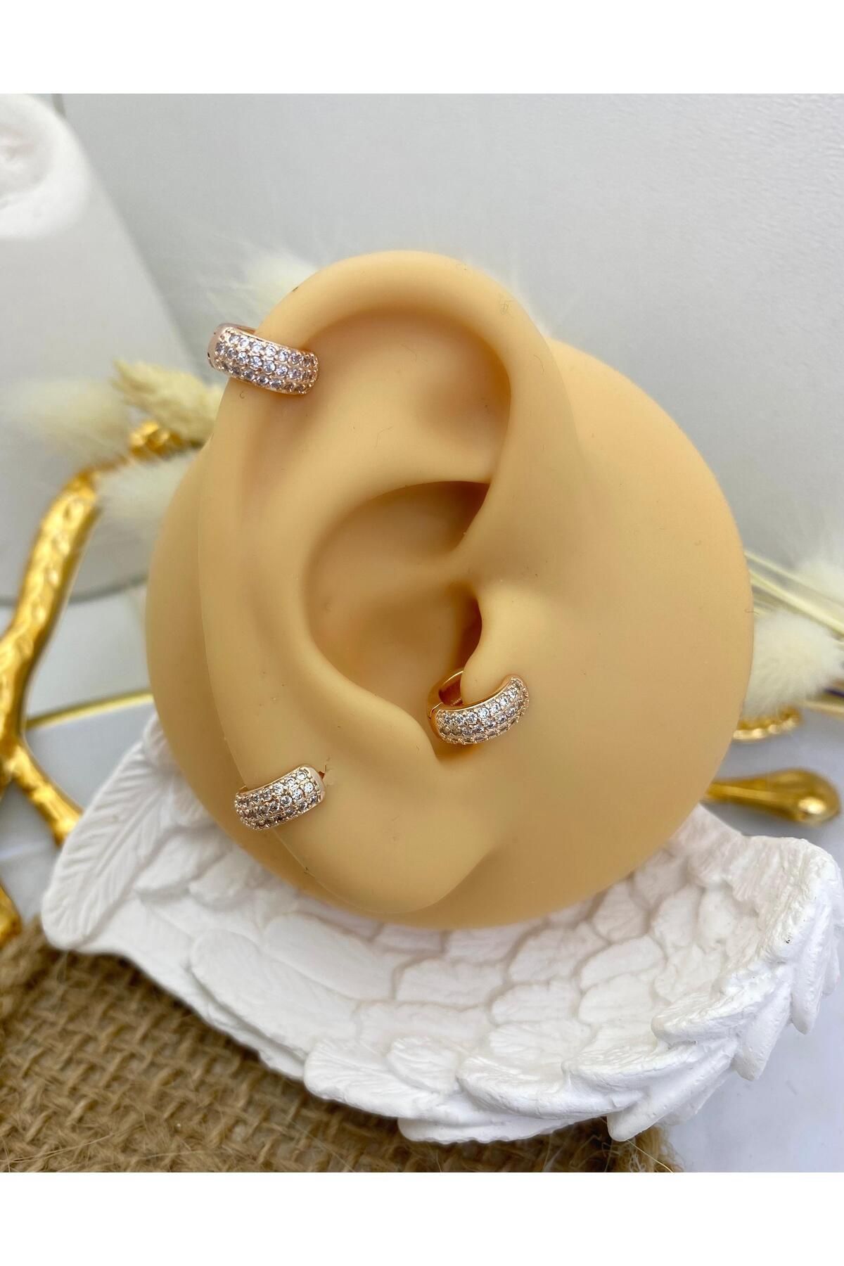 Cerrahi Çelik Zirkon Taşlı Tragus Kıkırdak Helix Lobe Uyumlu Tombul Kalın Halka Piercing Küpe