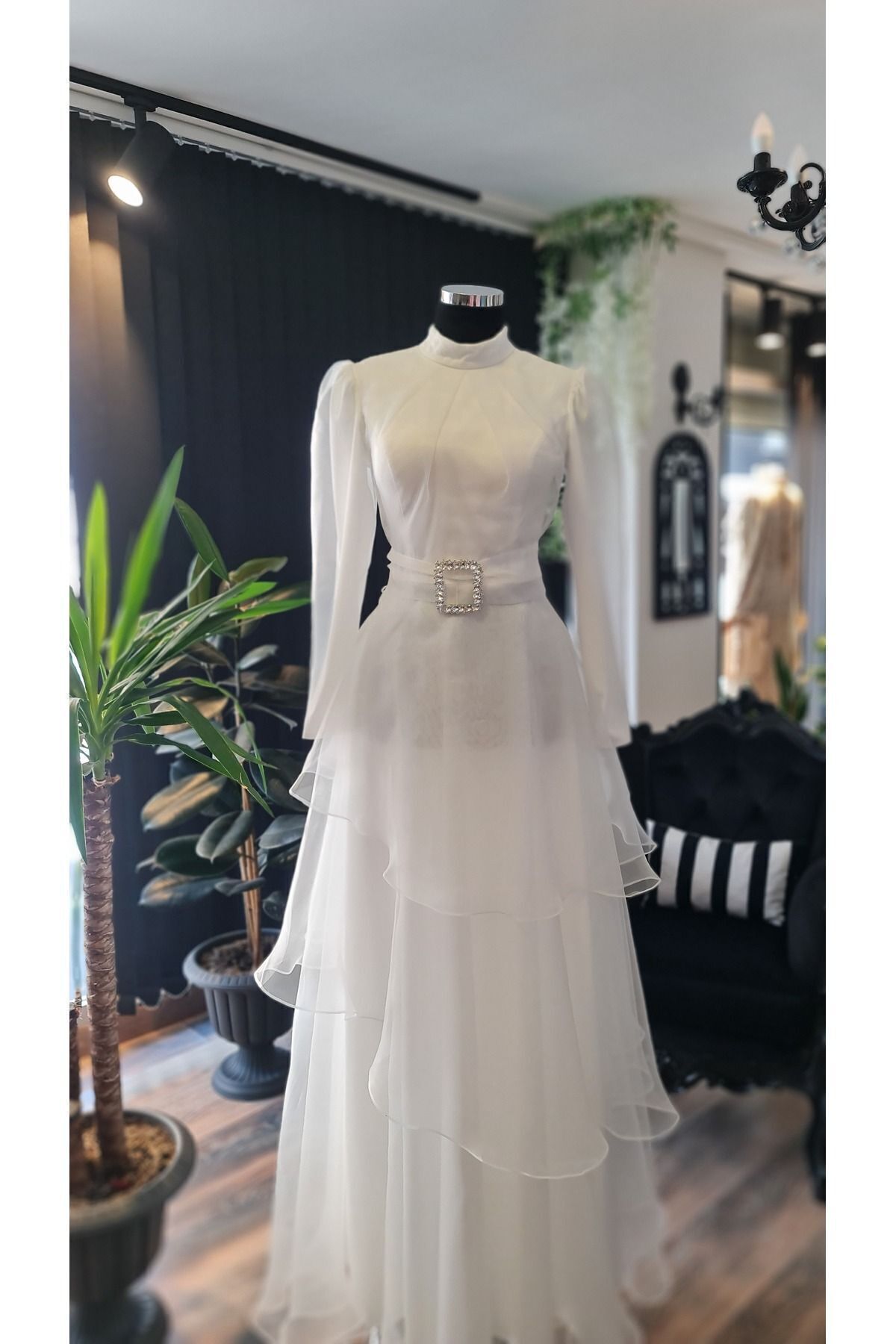 makbuleofficial-Ecru White Organza Hijab After Party Engagement Wedding Dress 8