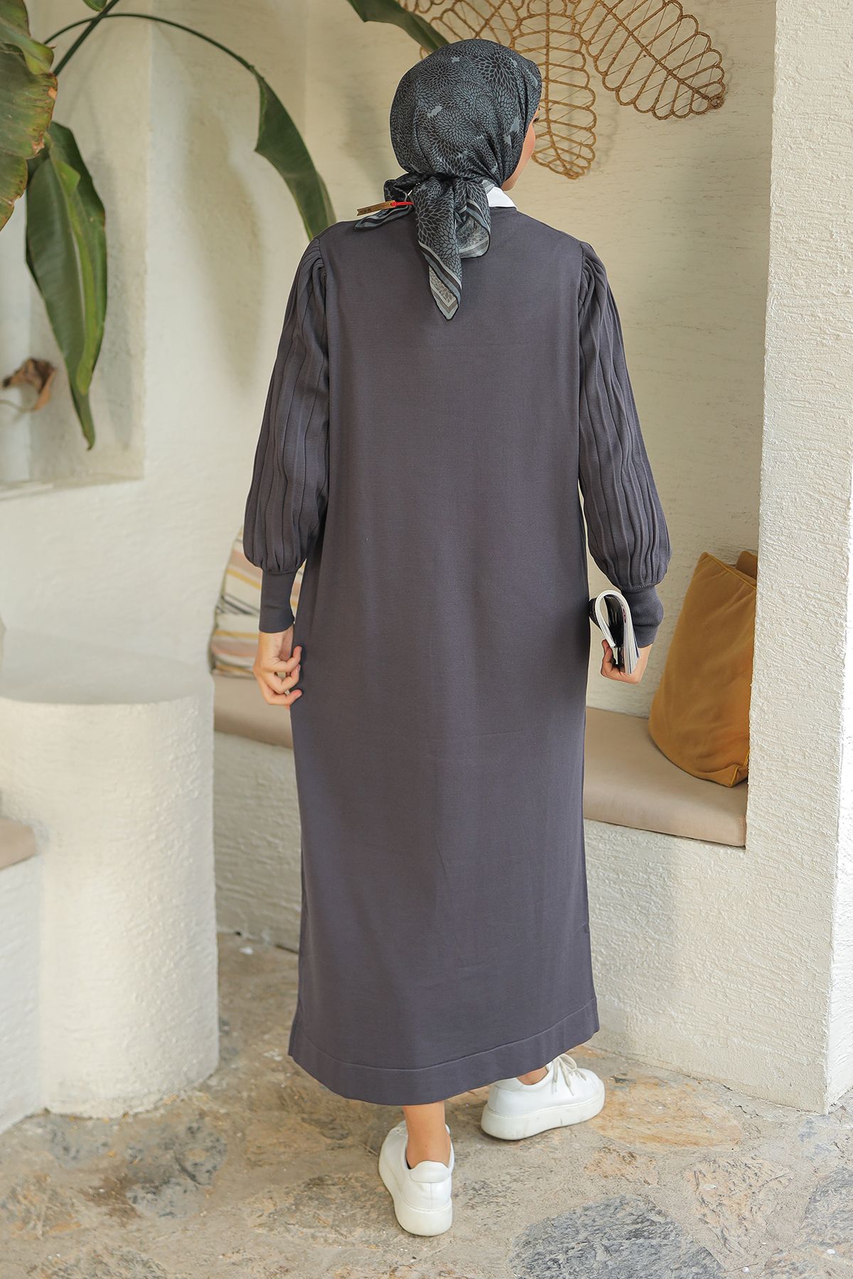 Pamuk Butik-Γυναικείο πλεκτό φόρεμα με μπαλόνι με κρύο νήμα Mercerized 7