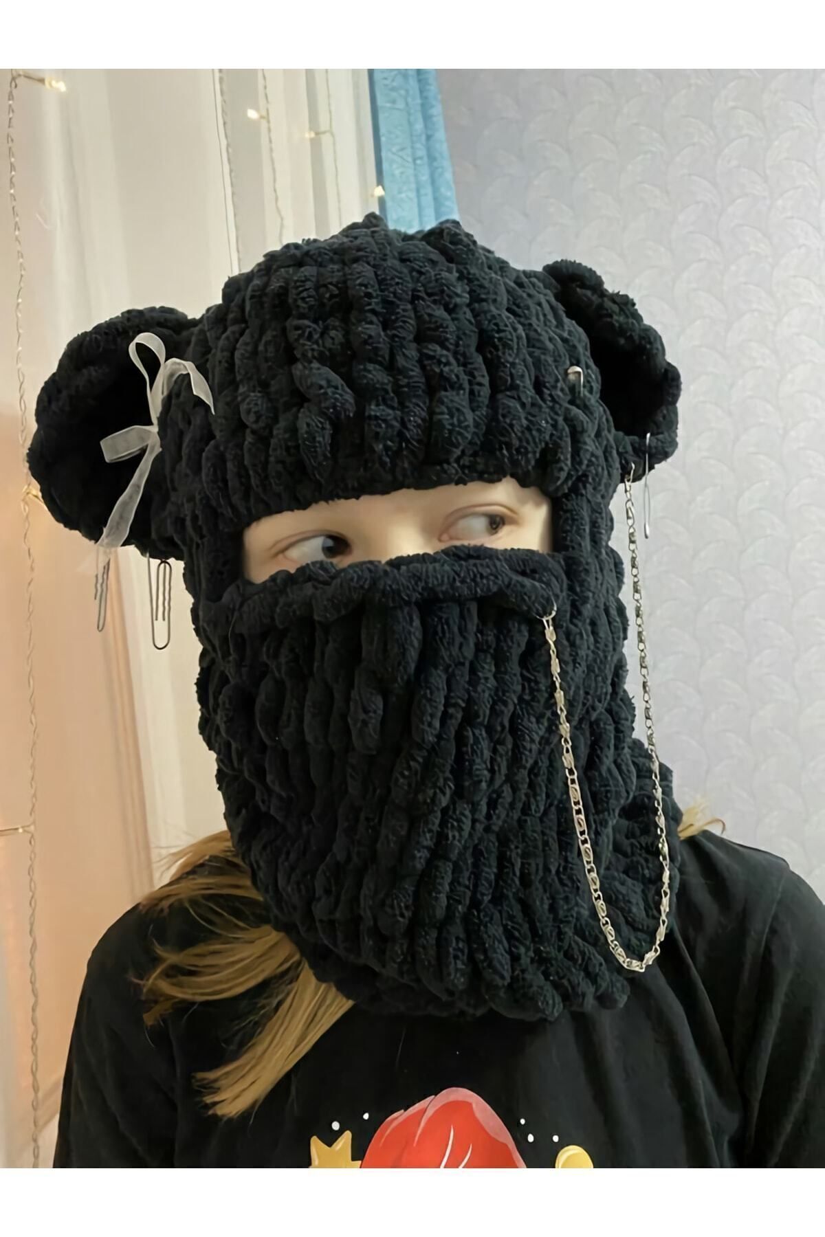 BurDen Dekoratif Ürünler & Tasarım-Black Puffy Balaclava, New Trend, Beanie, New Fashion, Handmade, balaclava 2