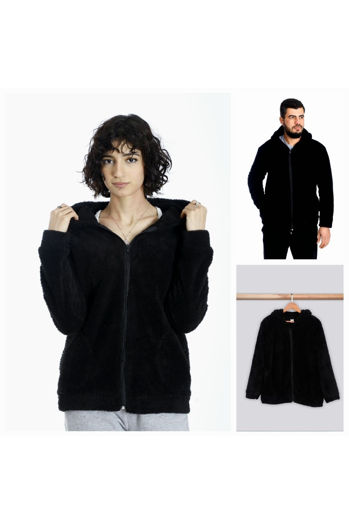 Welsoft Polar Kışlık Ceket Peluş Kapşonlu Ceket — مشکی 001 — تصویر 1 از 7