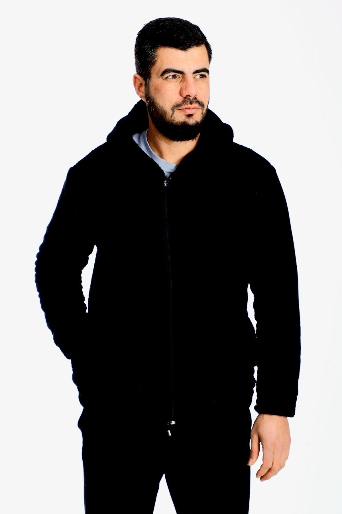 Welsoft Polar Kışlık Ceket Peluş Kapşonlu Ceket — مشکی 001 — تصویر 3 از 7