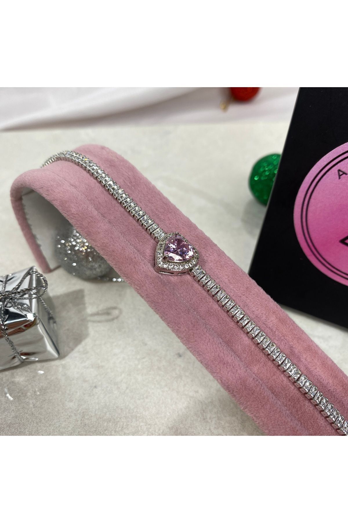 Gümüş Kalpli Bileklik ve Yüzük Seti , Pembe Kalpli Bileklik ve Yüzük Seti 5