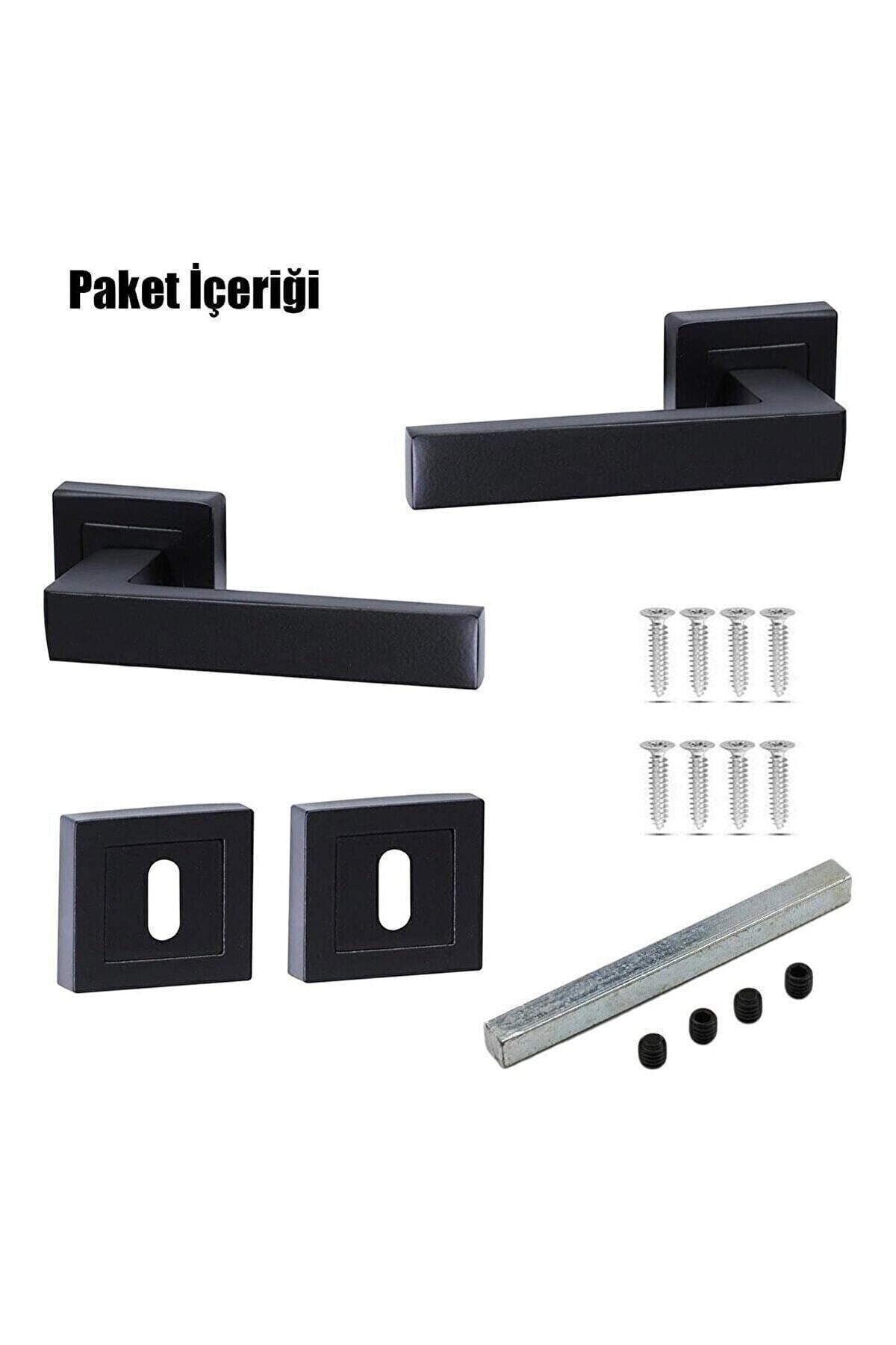 Merkezoğlu-Black Square Badge Room Door Handle (1 Set = 2 Pieces Back/Front) 3