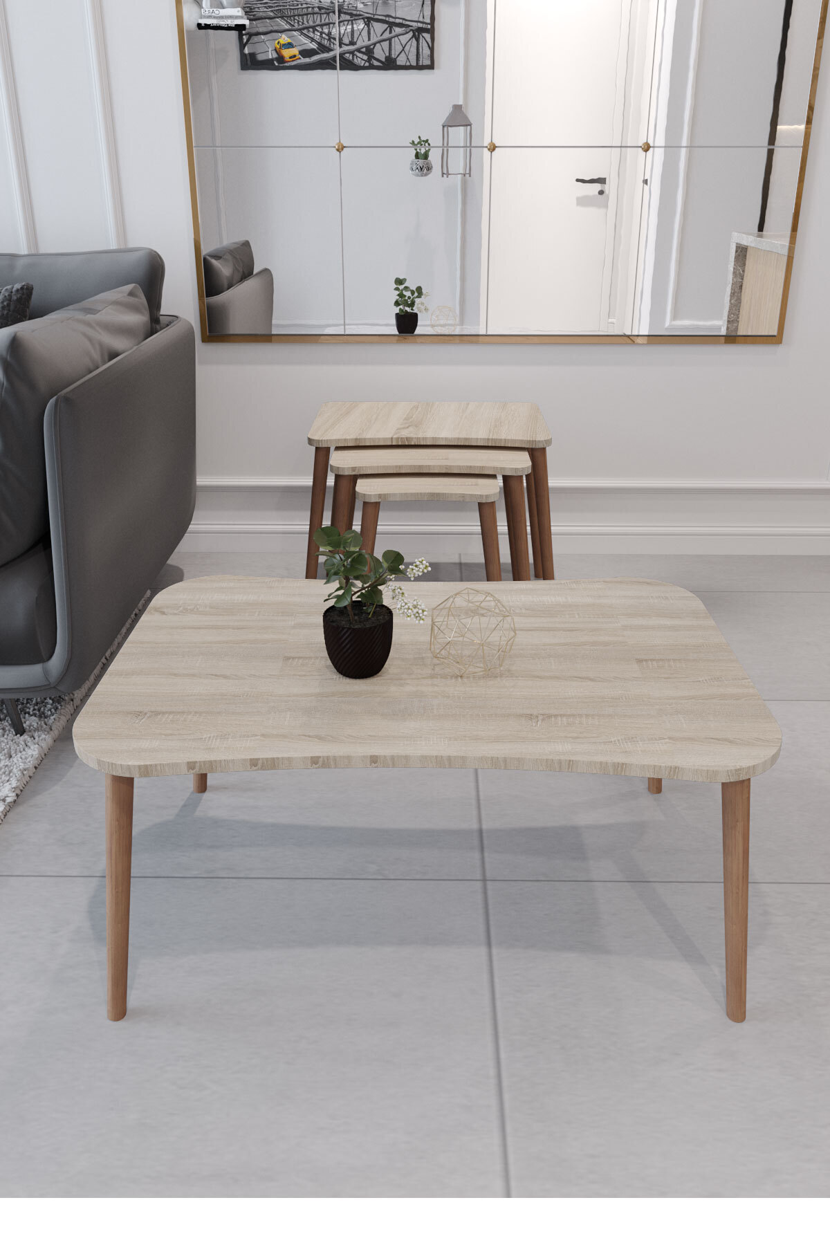 Balkir 4-Piece Zigzag with Wooden Legs and Coffee Table
