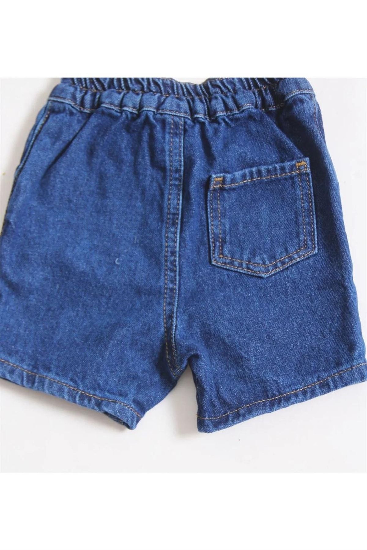 minny max Beli Komple Lastikli Denim Kumaş Mavi Renk Kot Bebek Şort fotoğrafı 4 (önizleme)