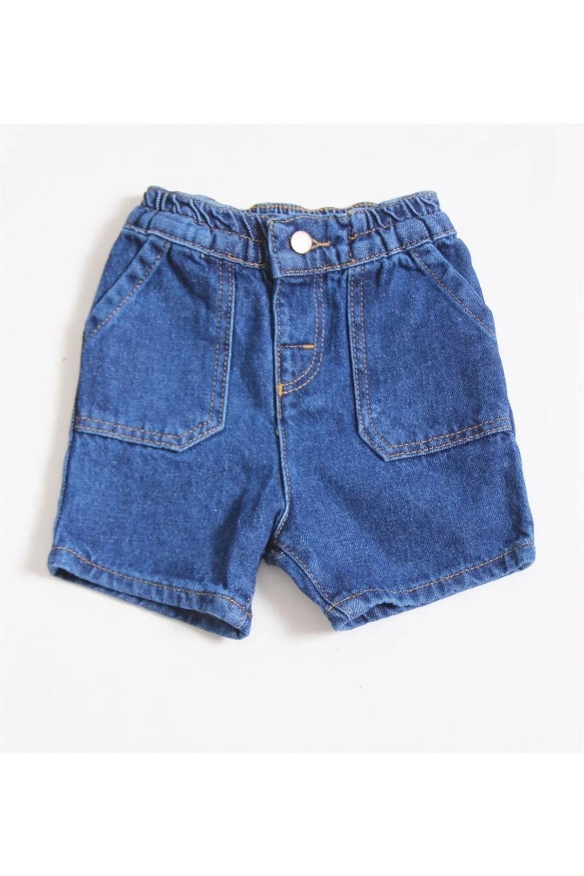 minny max Beli Komple Lastikli Denim Kumaş Mavi Renk Kot Bebek Şort fotoğrafı 5 (önizleme)