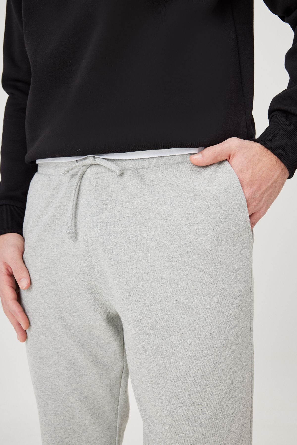 Erkek Gri Melanj Standart Fit Normal Kesim 2 Iplik Cepli Rahat Pamuklu Jogger Eşofman Altı