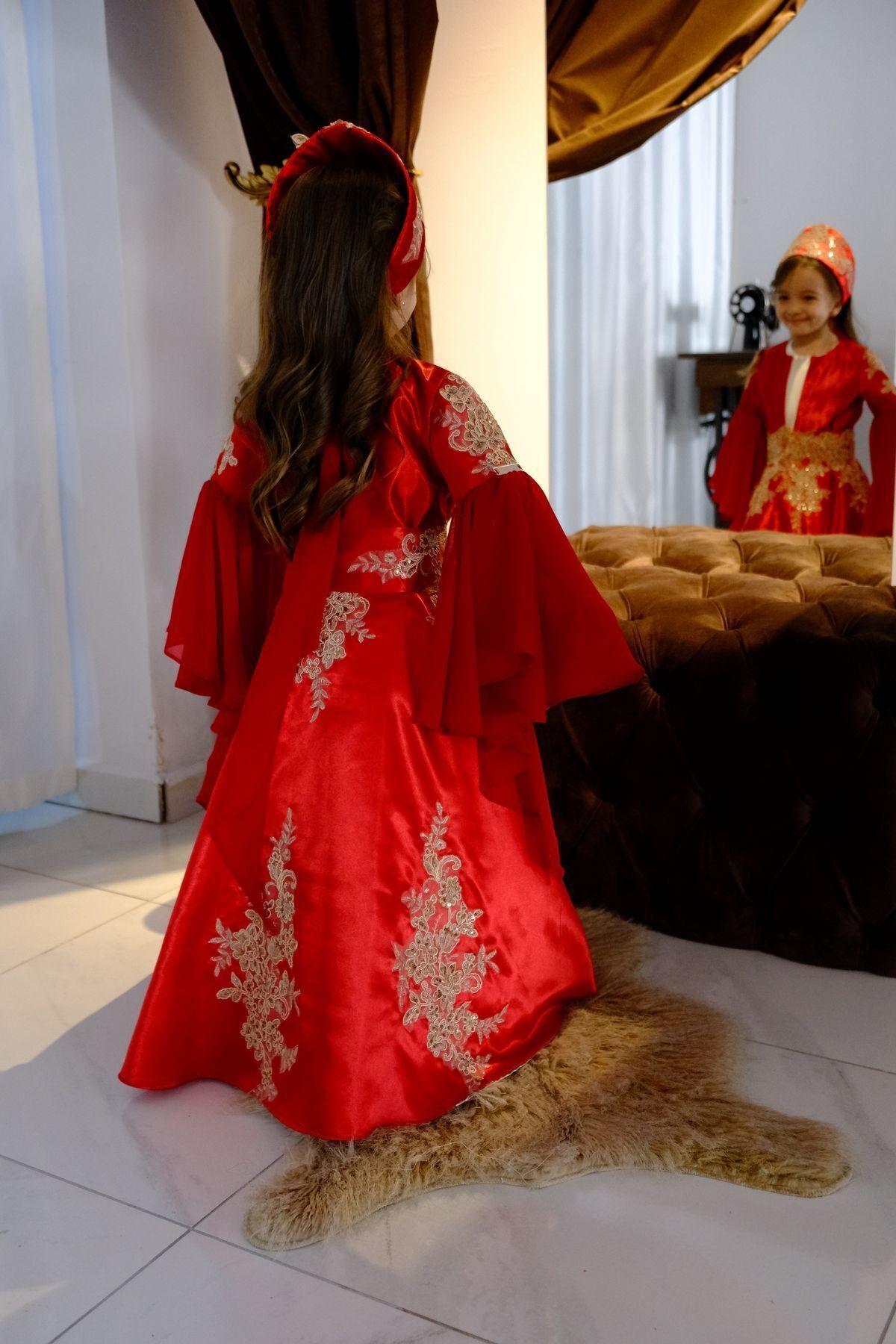 Shıne dresses-Girl's Red Bindalli Kaftan 4