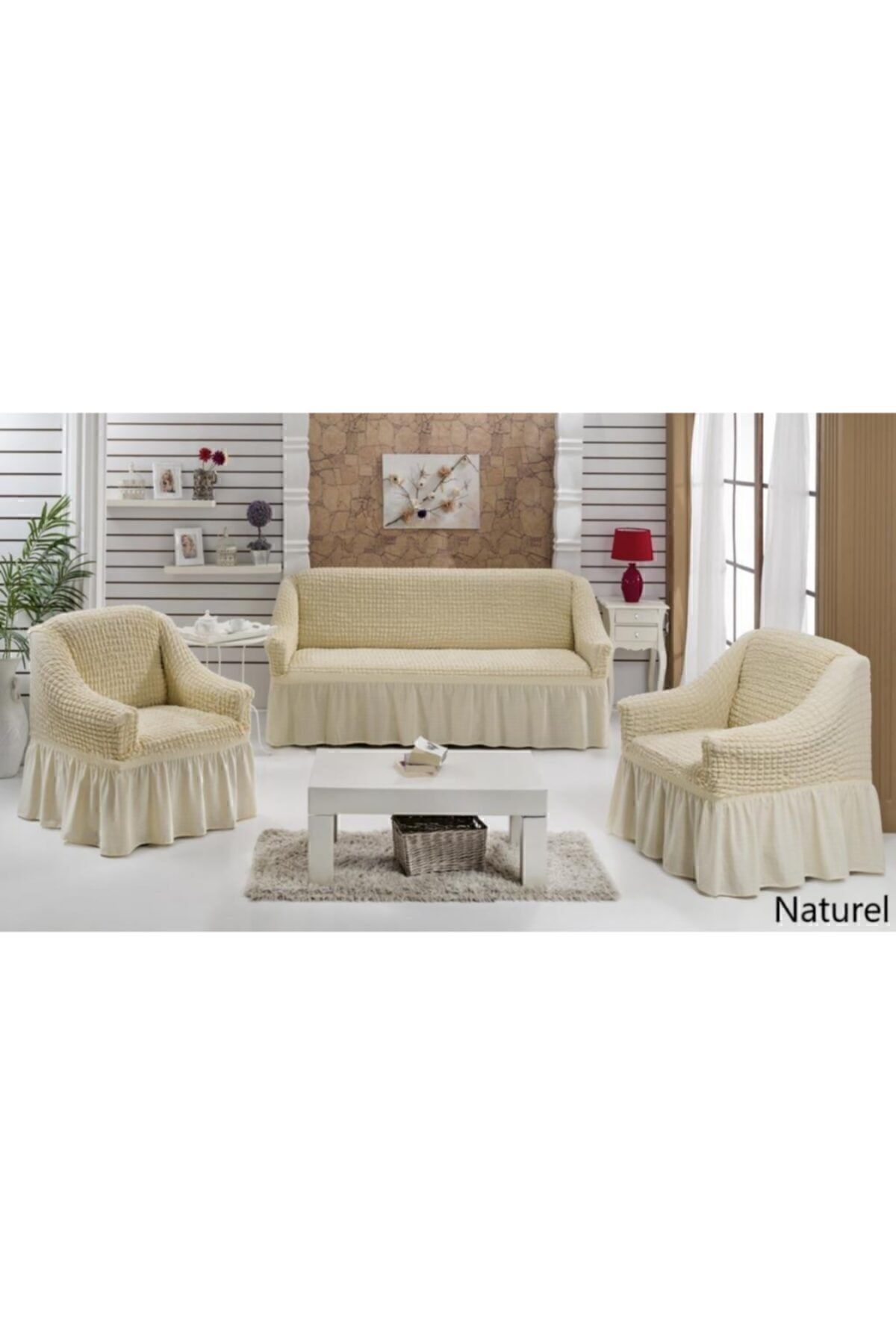 روکش مبل صورتی 3 1 پوشش صندلی پنبه Naturel Karna Home