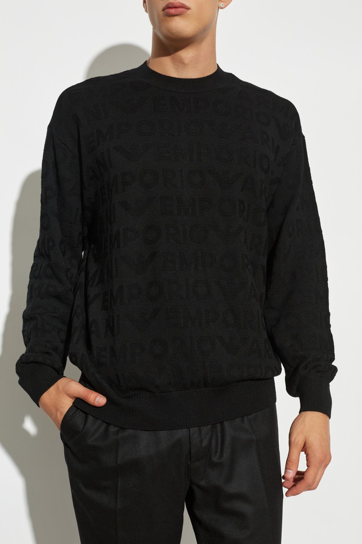 Emporio Armani-Men's Black Wool Sweater - 100% Crew Neck, Long Sleeve, 6D1Mxk 1Mjnz-0999 1