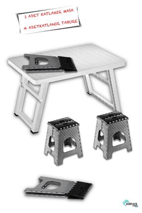 SURFACE HOME Portatif Katlanabilir Büyük Boy Masa & Katlanır Orta Boy Tabure