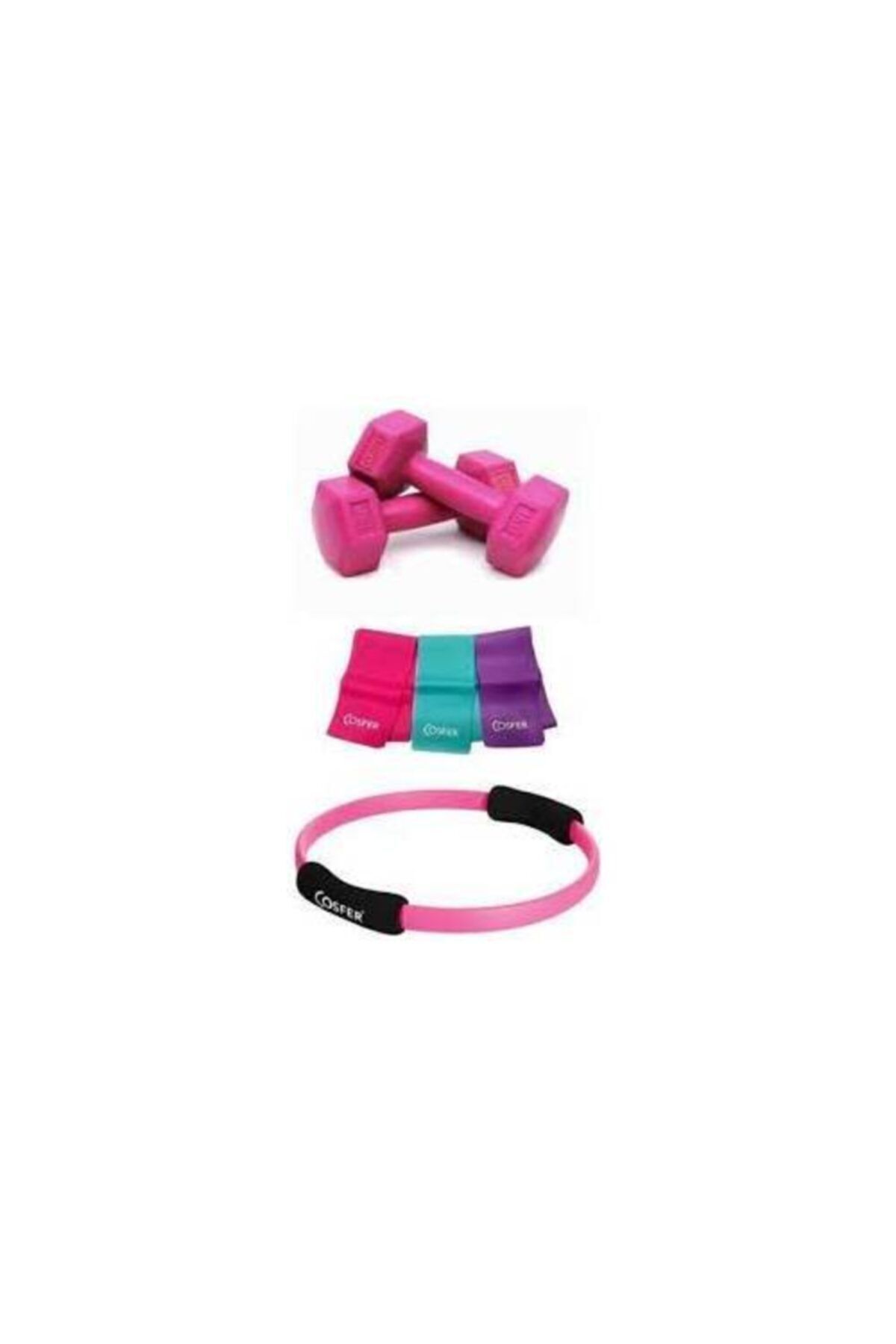 Cosfer Pilates Çemberi 3'lü Plates Bandı Ve Dambıl 3'lü Set