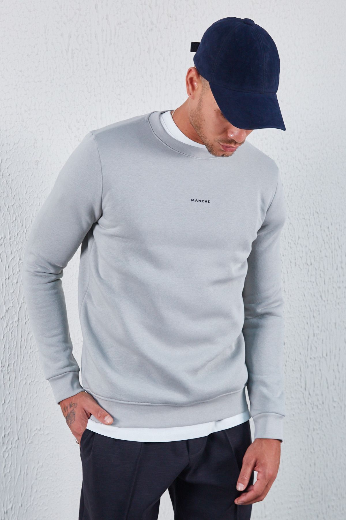 Boyama Gri Bisiklet Yaka Basic Minimal Baskılı Sweat Boyama Gri | MEW227696-01
