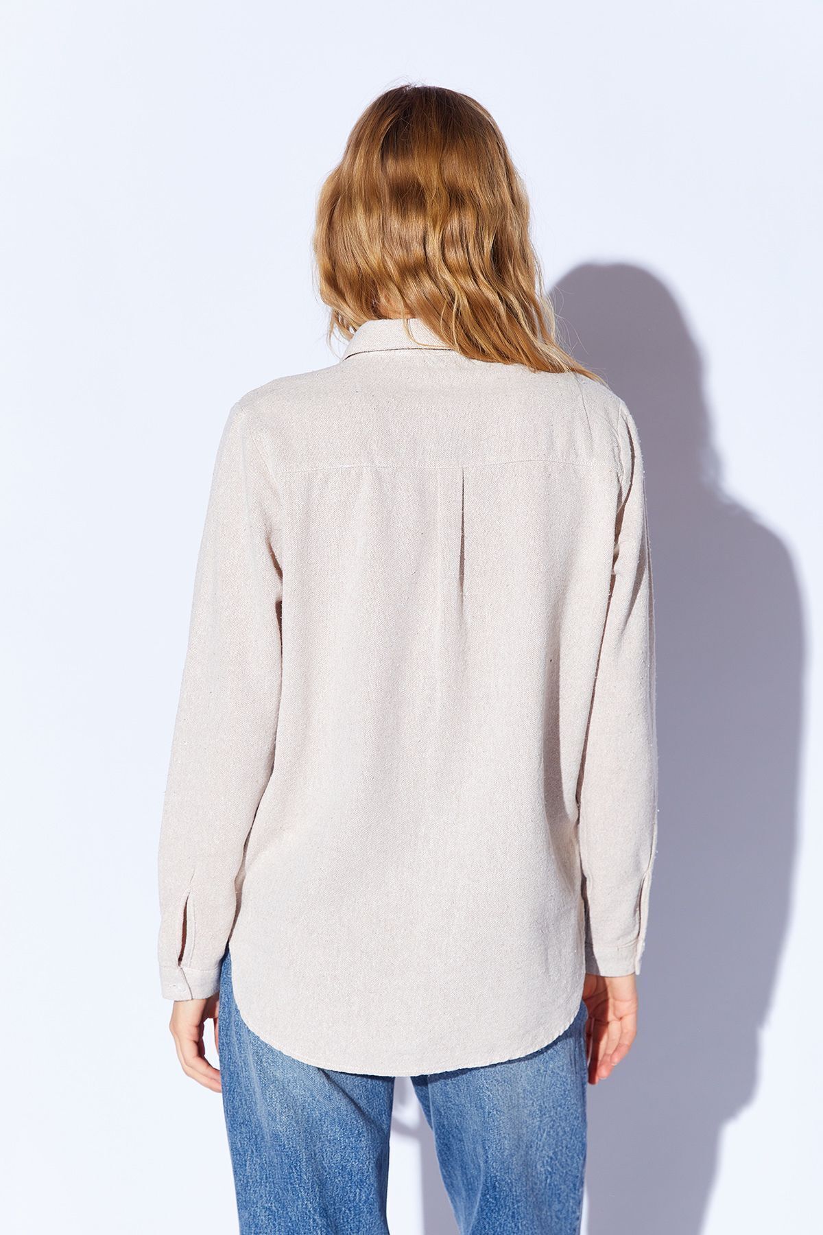 Manche-Women's Cotton Shirt - Stone Epaulettes, MKS 166741 -01 5
