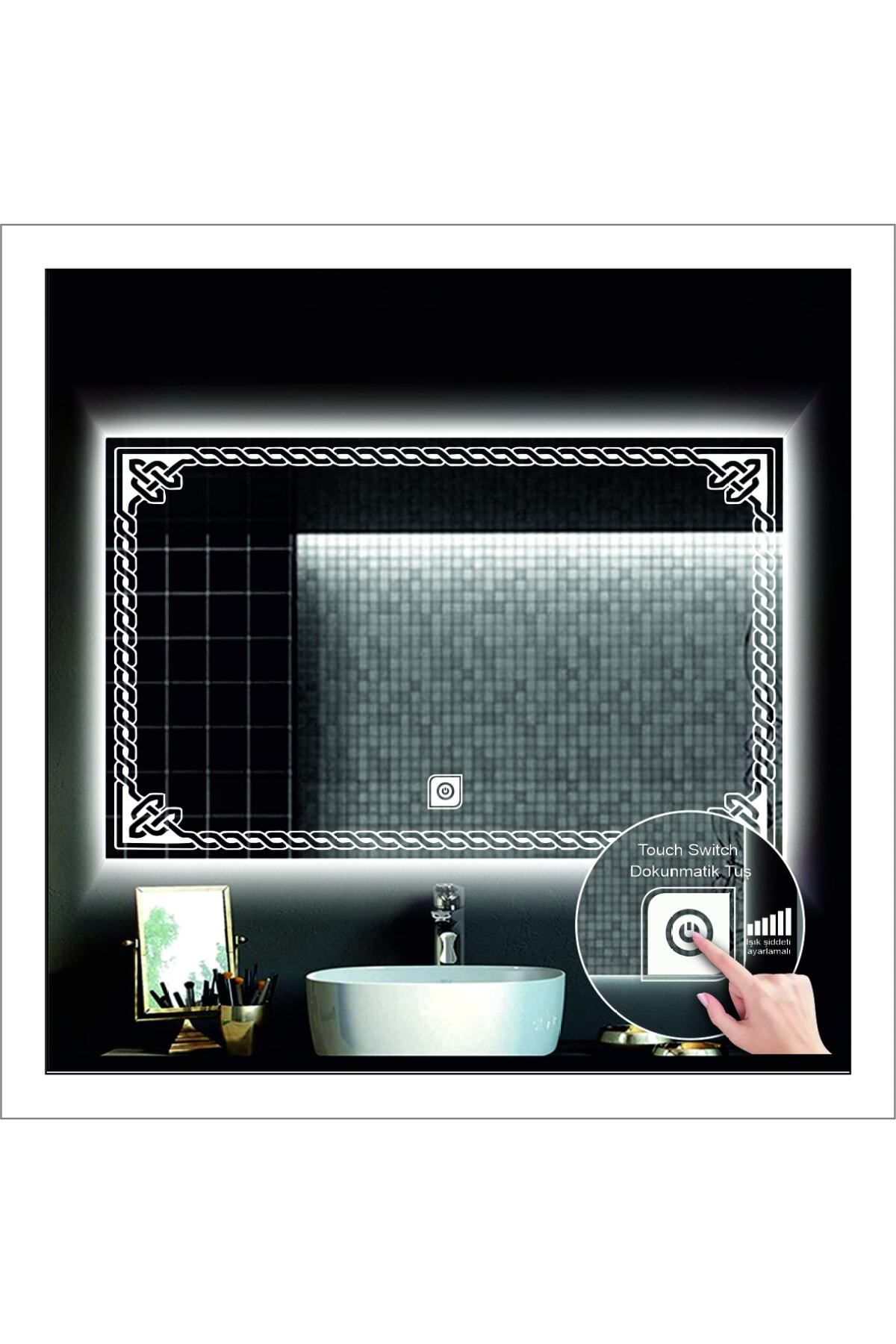 GLOBAL LED MIRROR-80x120 Cm Daylight LED Design Sandblasted Touch Button Bathroom Mirror Makeup Mirror with Light 4