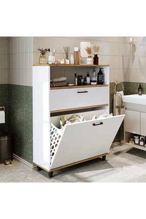 ROOMART Çamaşır Sepetli Banyo Dolabı, Çok Amaçlı Çekmeceli Dolap 90 cm
