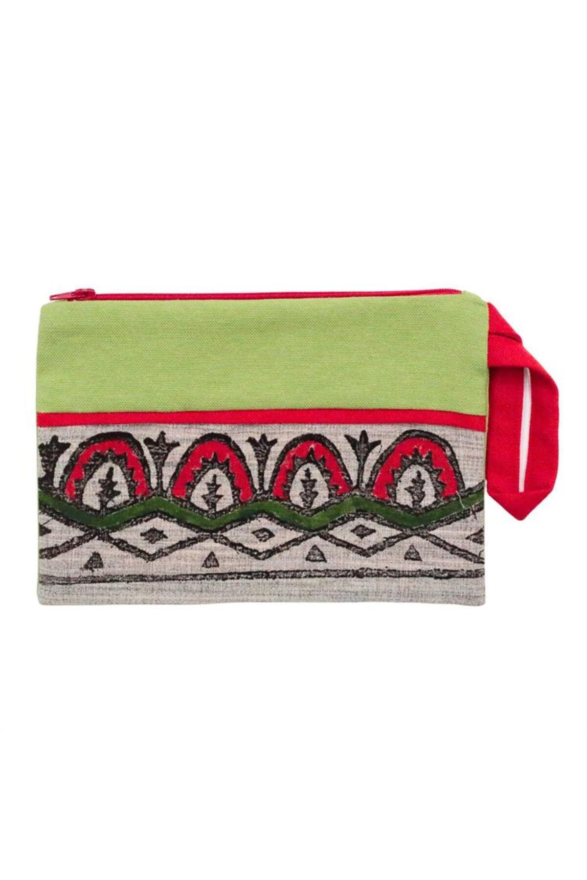 Green Slap Print Makeup Bag