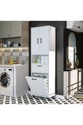 ROOMART Çamaşır Sepetli Banyo Dolabı, Çok Amaçlı Çekmeceli Dolap 60 x 200 cm