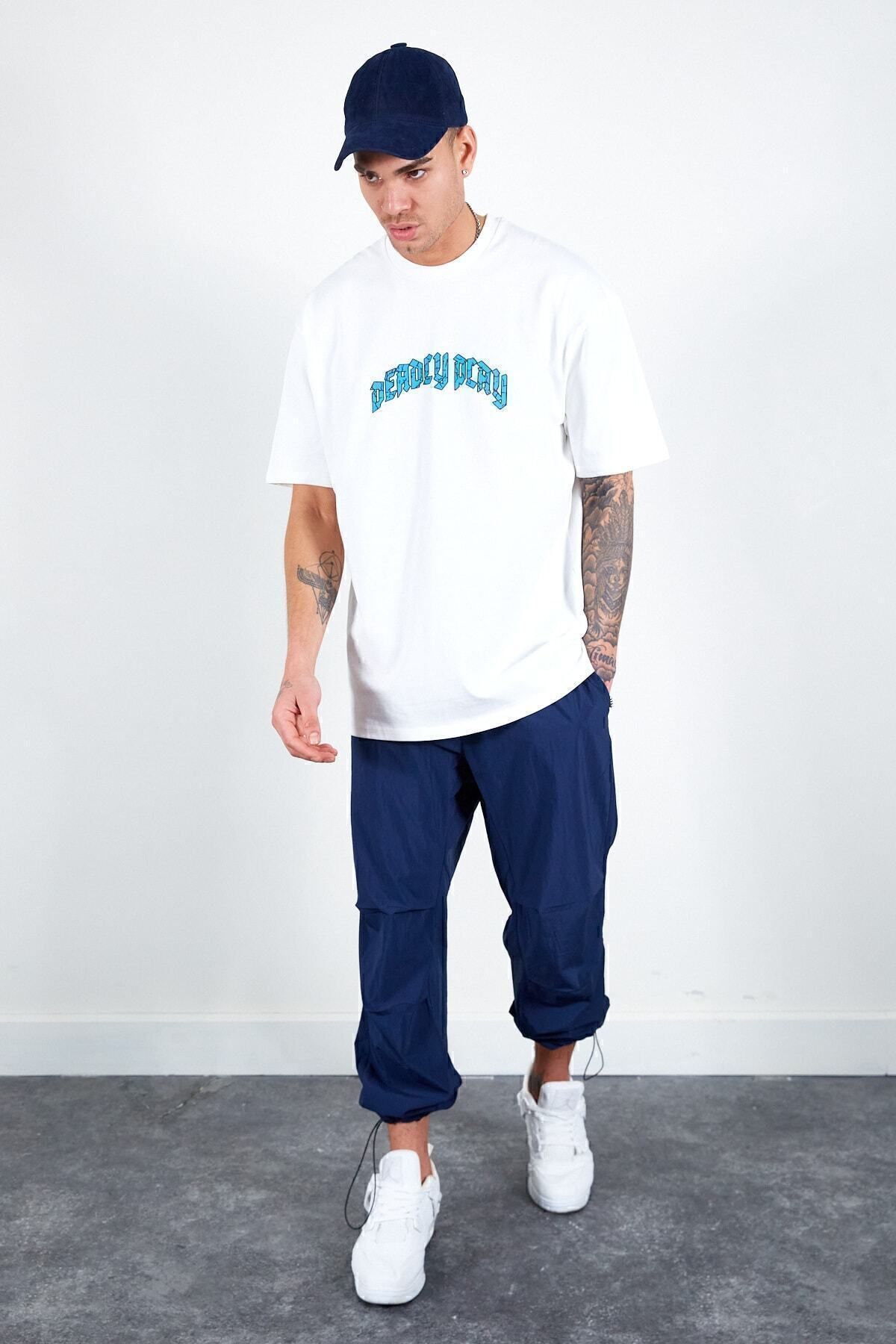 Lacivert Sütlü Erkek Jogger Paraşüt Pantolon | MES616803-01