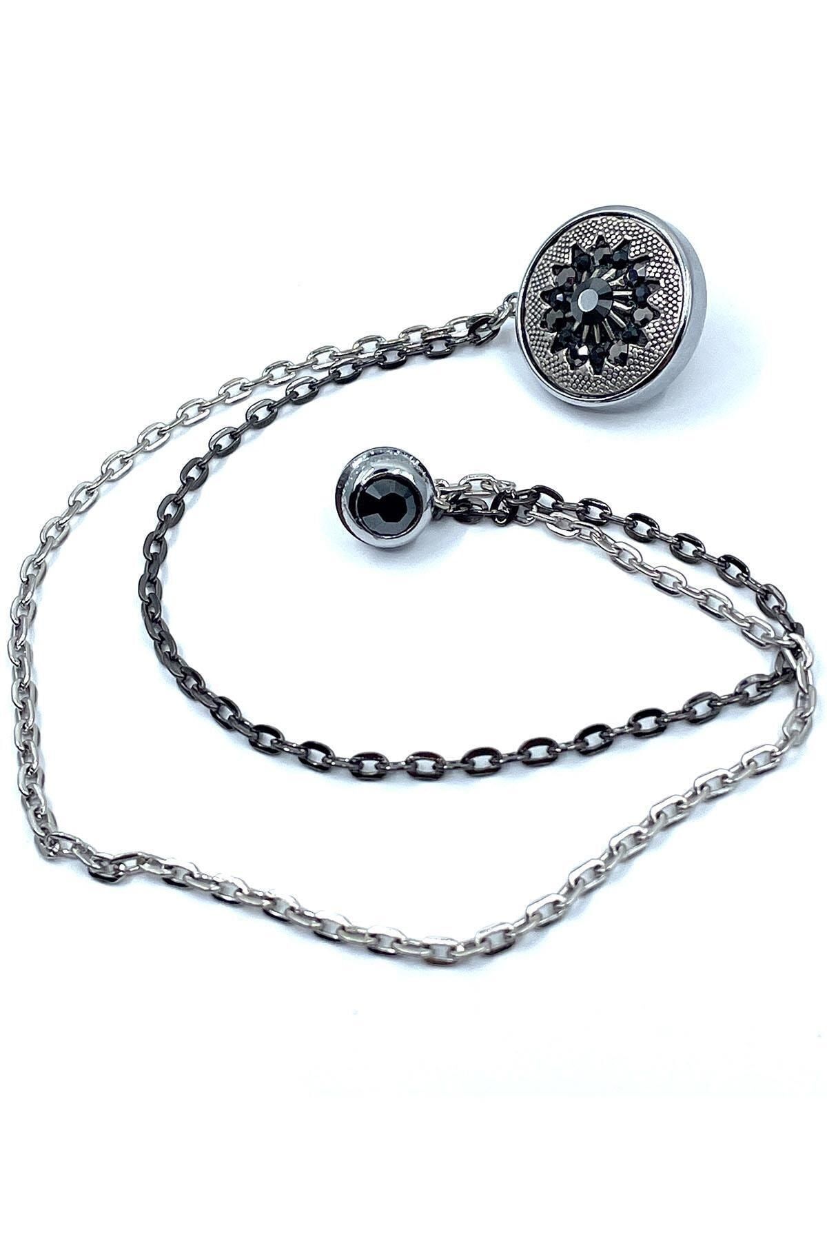  سنجاق یقه کت زنجیری نقره‌ای رنگ از جنس سنگ هماتیت Yı369