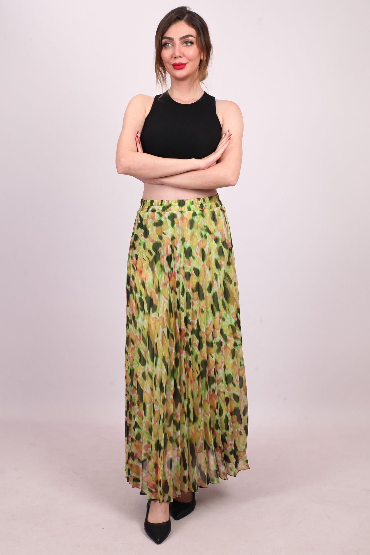 Jacket production-Long Chiffon Etetk - Lined, Elastic Waist and Pleated Pattern 2