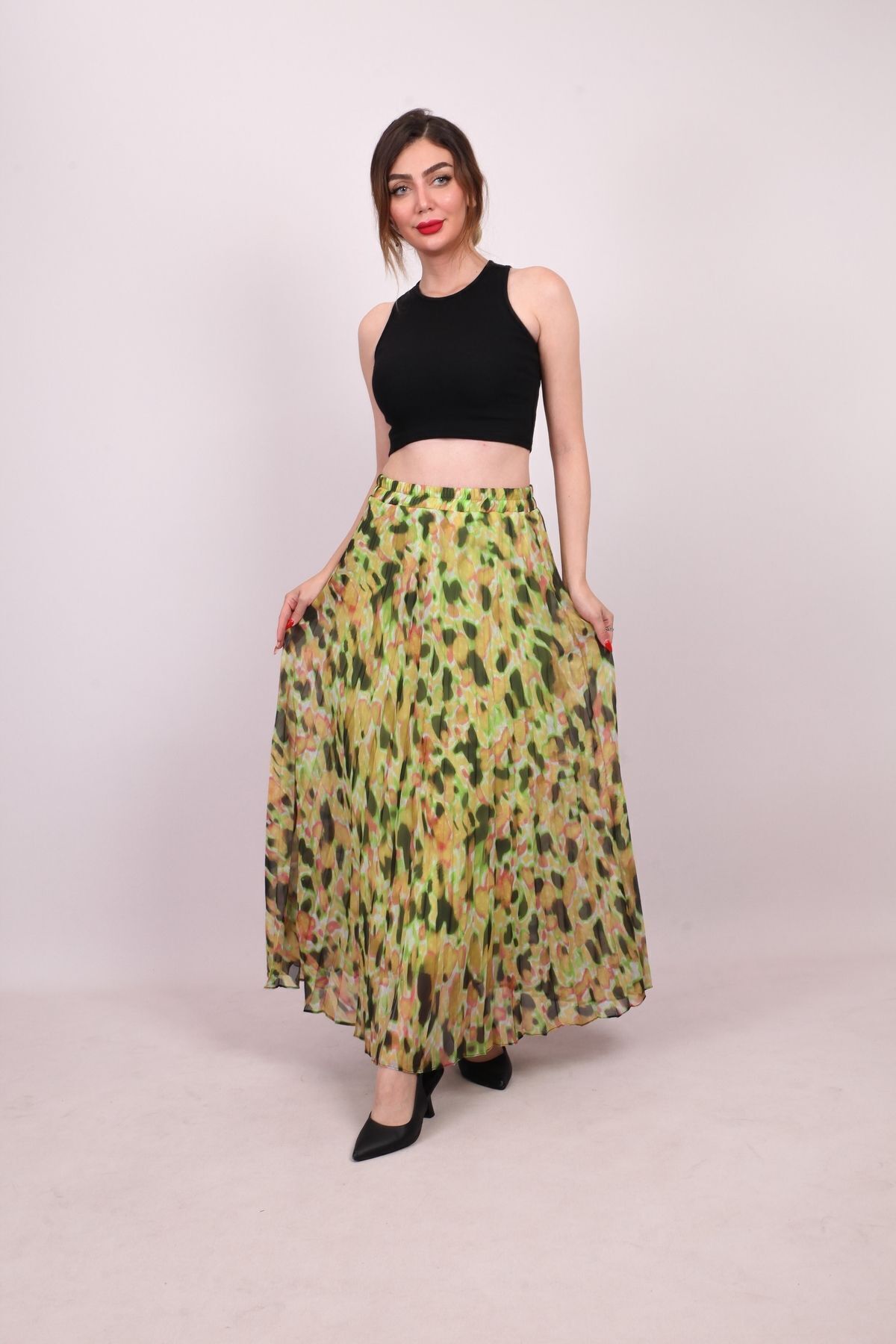 Jacket production-Long Chiffon Etetk - Lined, Elastic Waist and Pleated Pattern 5