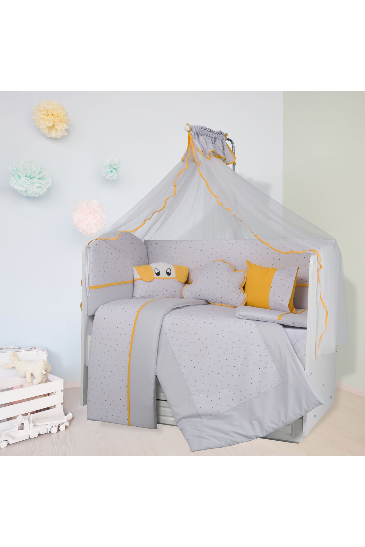 Tugu Home&baby Joli %100 Pamuklu 11 Parça 70x130 Cm Beşik Uyku Seti,bebek Uyku Takımı,anne Yanı Set