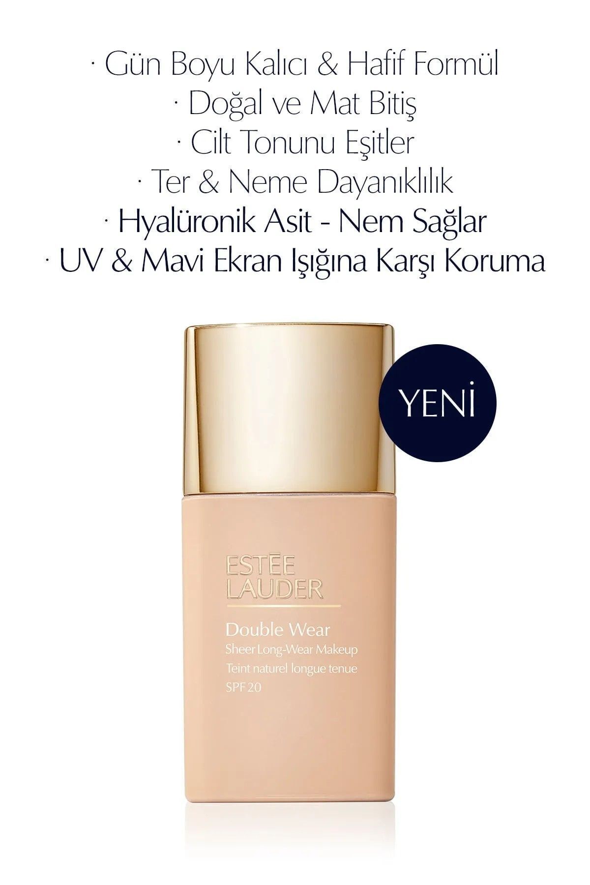 Double Wear Sheer Işıltı ve Nem Etkili Hafif Dokulu Fondöten SPF20 - 30ml Renk:1N2 Ecru