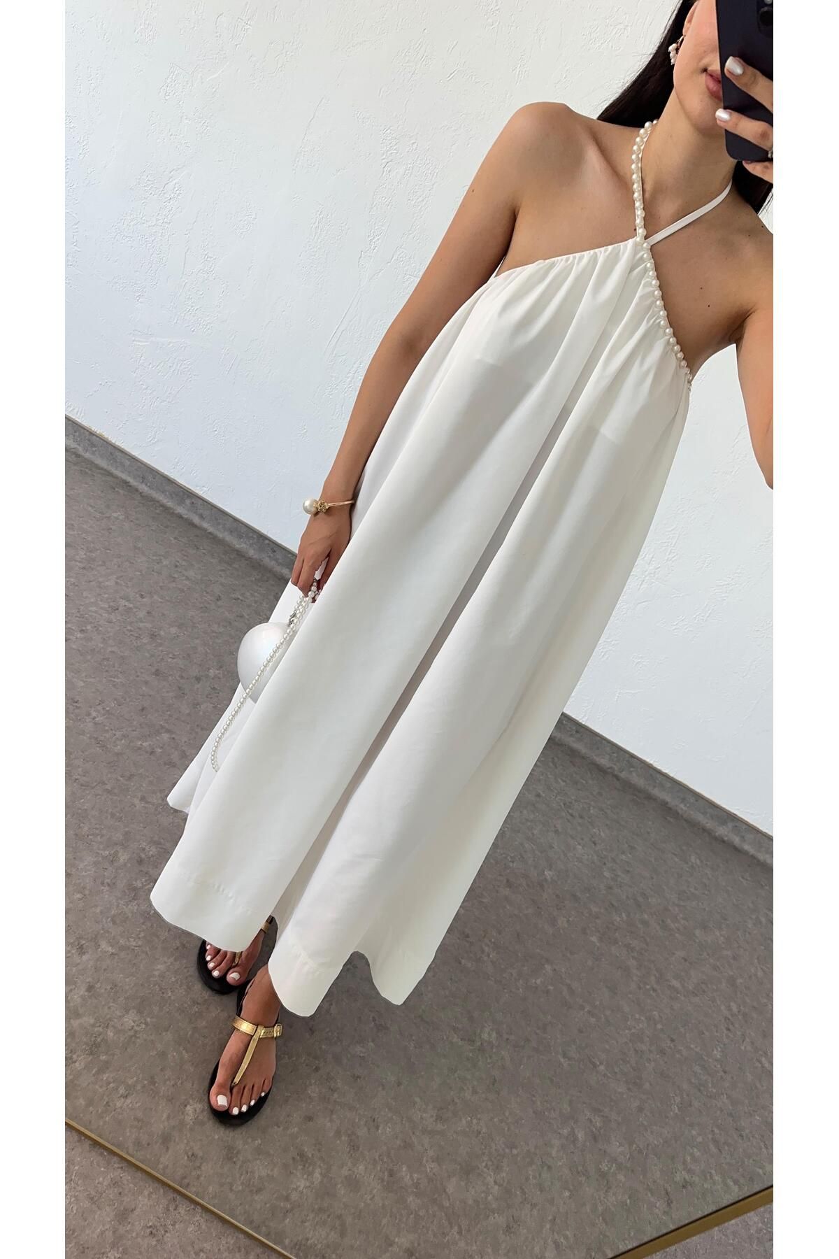 HAZELANNA-Rochie albă cu perle 5