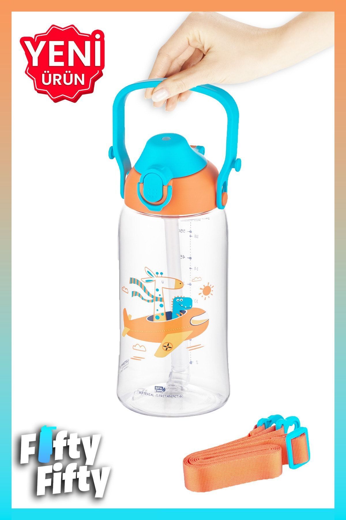 قمقمه ورزشی نارنجی دخترانه و پسرانه بچگانه 730ml Tritan یک پوشش دو برابر استفاده از Pipetli Hingle Hanger Hange دستگاه جریان آب ان Uzspace