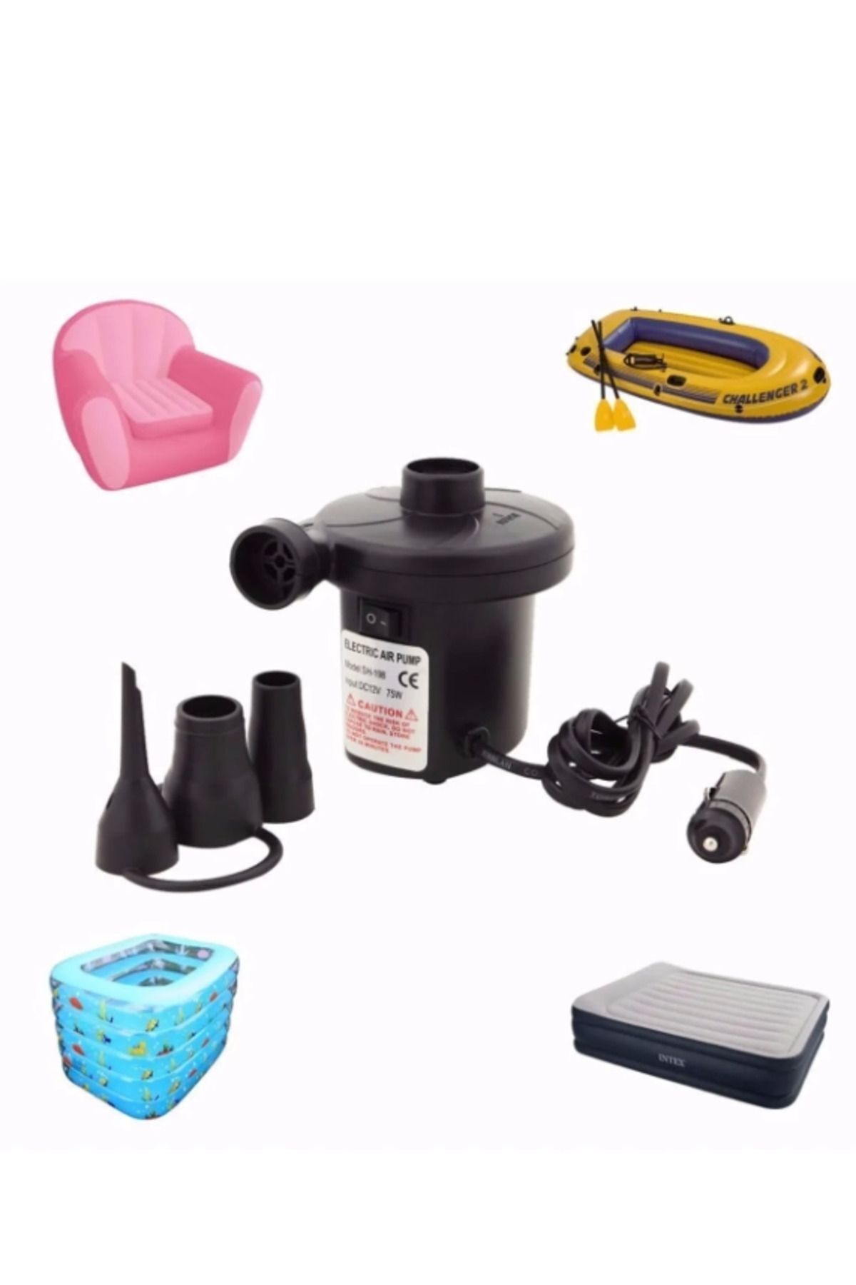 Onetick-12V Lighter Input Pool Boat Inflatable Mattress Inflator Pump 2