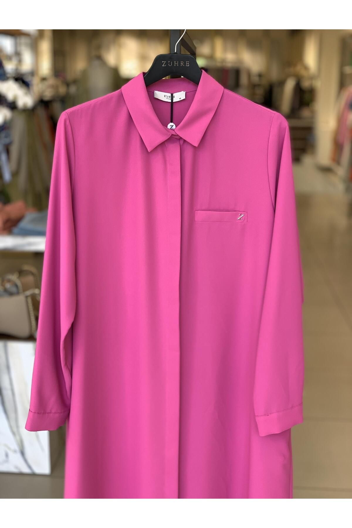 Zühre-Fuchsia Tunic - Hidden Button Detail, T-0767 2