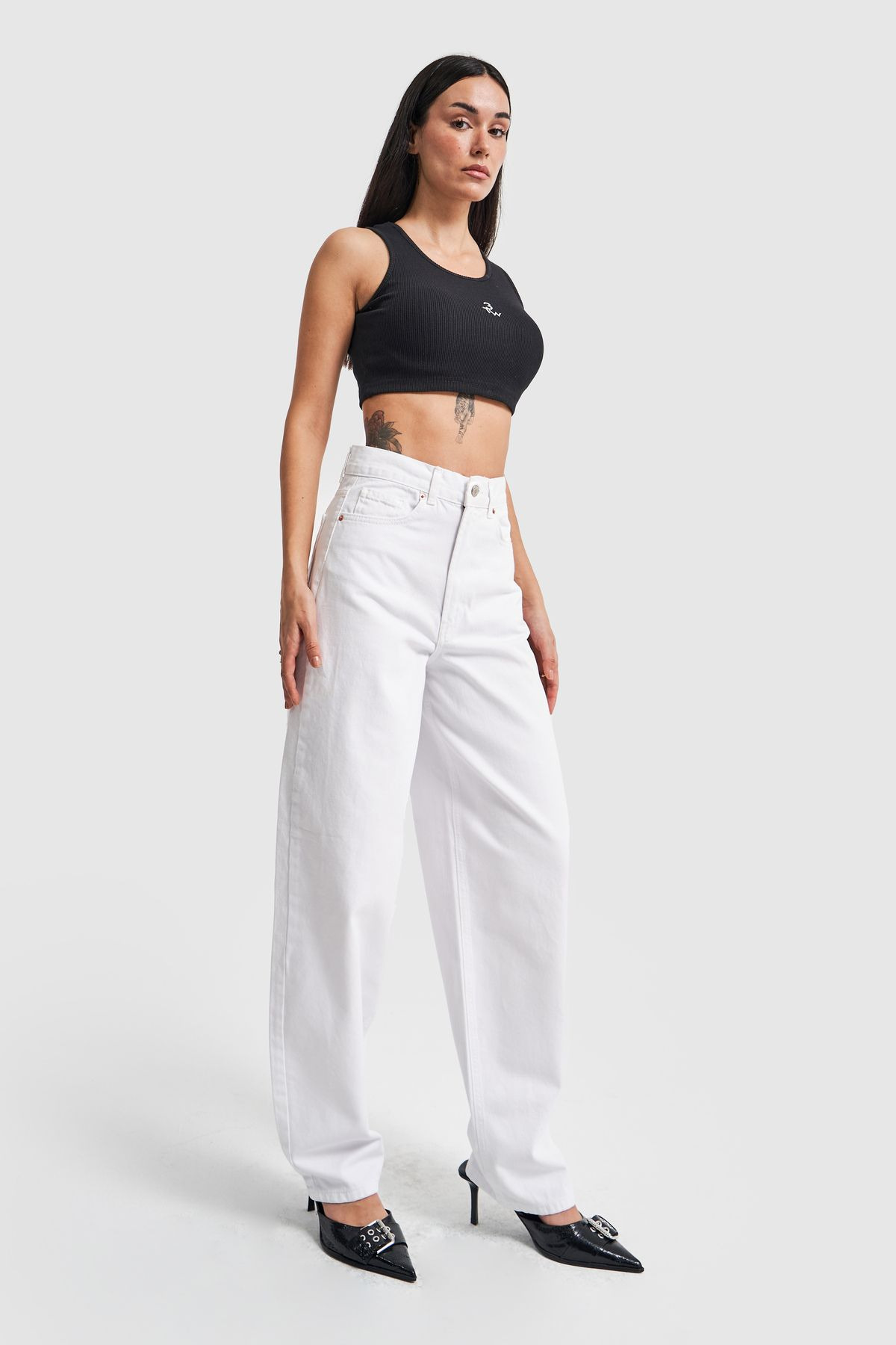 WODDİ Lube Süper Yüksek Bel Likralı Salaş Paça Kadın Jean Kot Pantolon ...