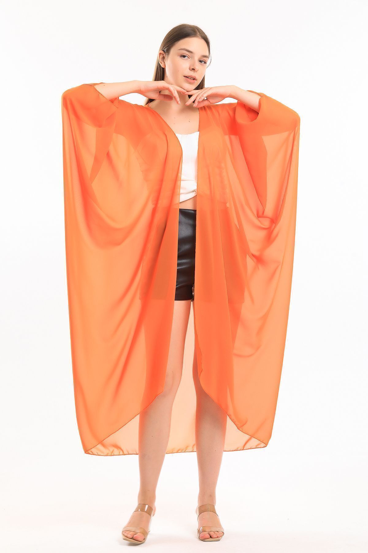  Sense Oranj Şifon Plaj Kimono | ELB33597