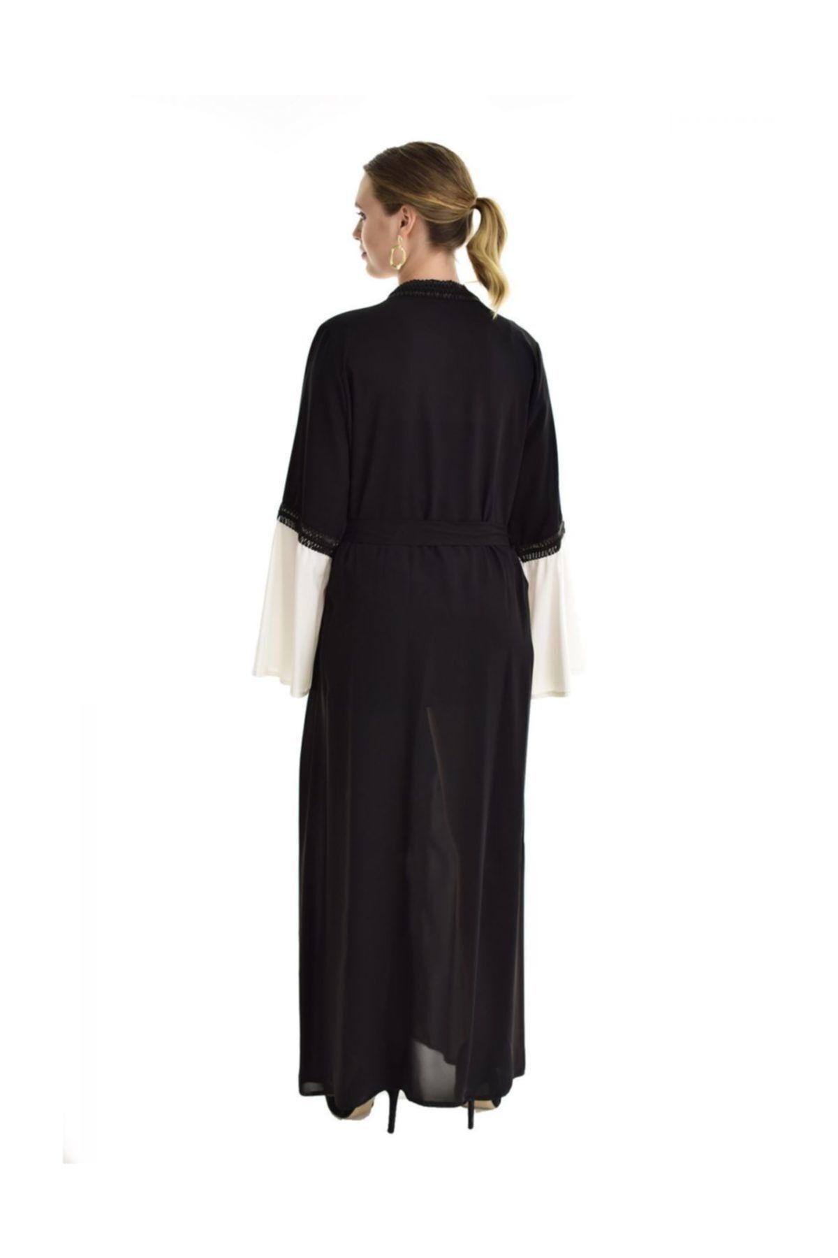  Sense Siyah Deri Şeritli Kaftan Ferace