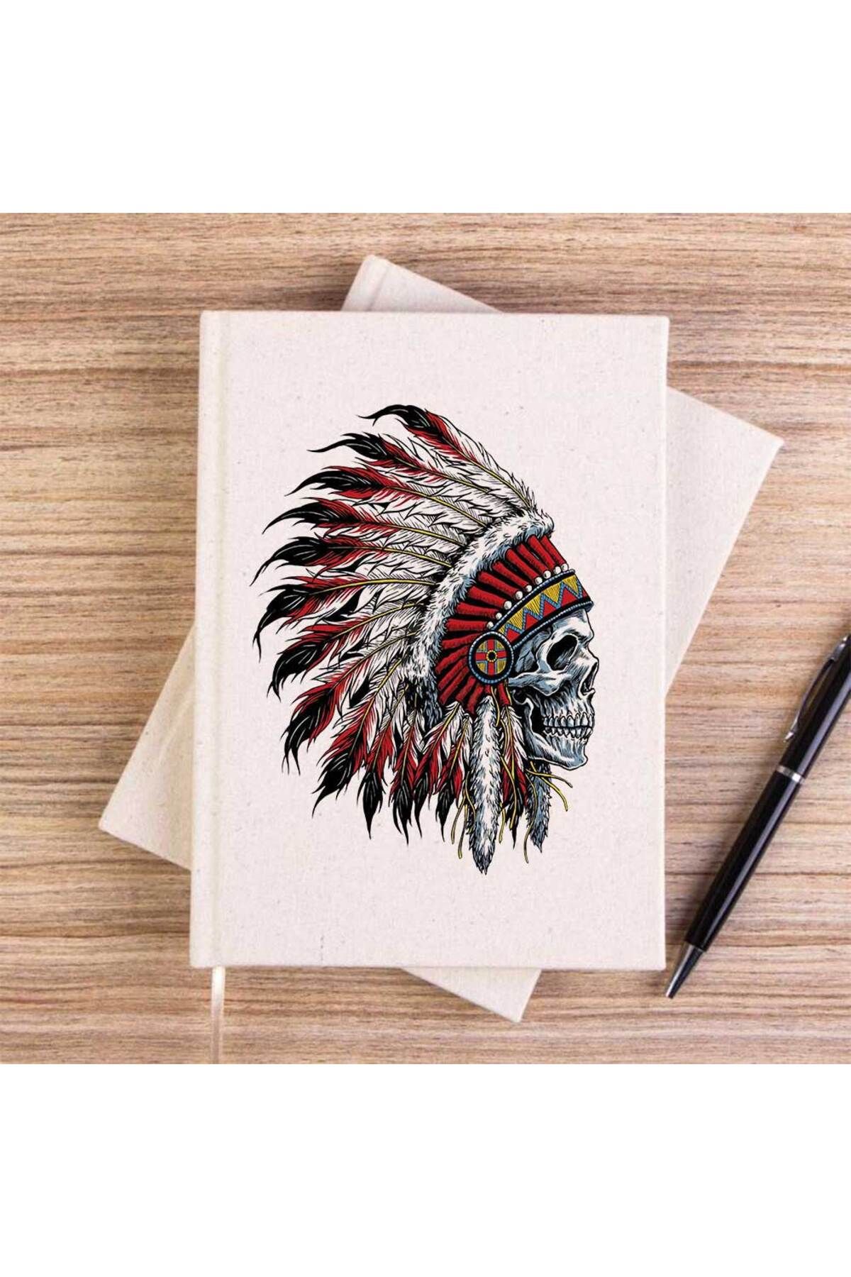 Z zepplin-Native American Skull Portrait Unlined Canvas Notebook 1
