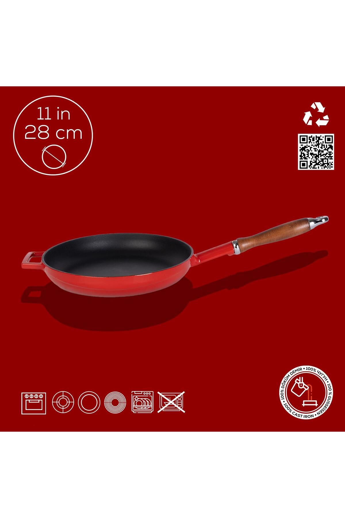 Lava-Cast Round Frying Pan with Cast Iron and Wooden Handle Diameter(Ø)28cm 4